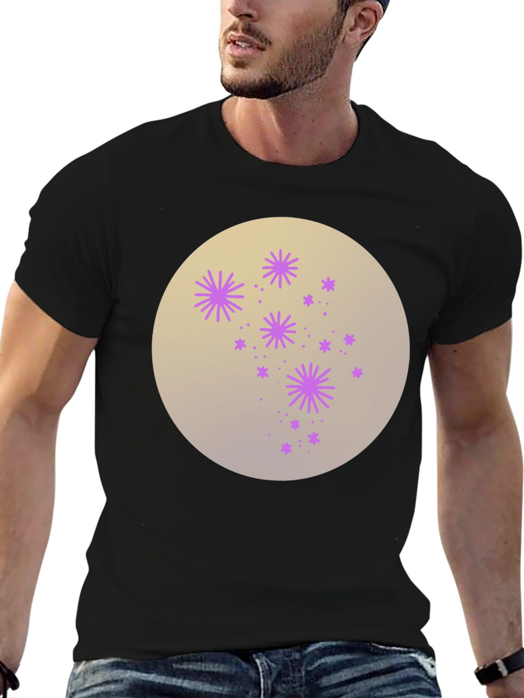 Celestial Starburst Graphic Tee - Black Cotton Blend