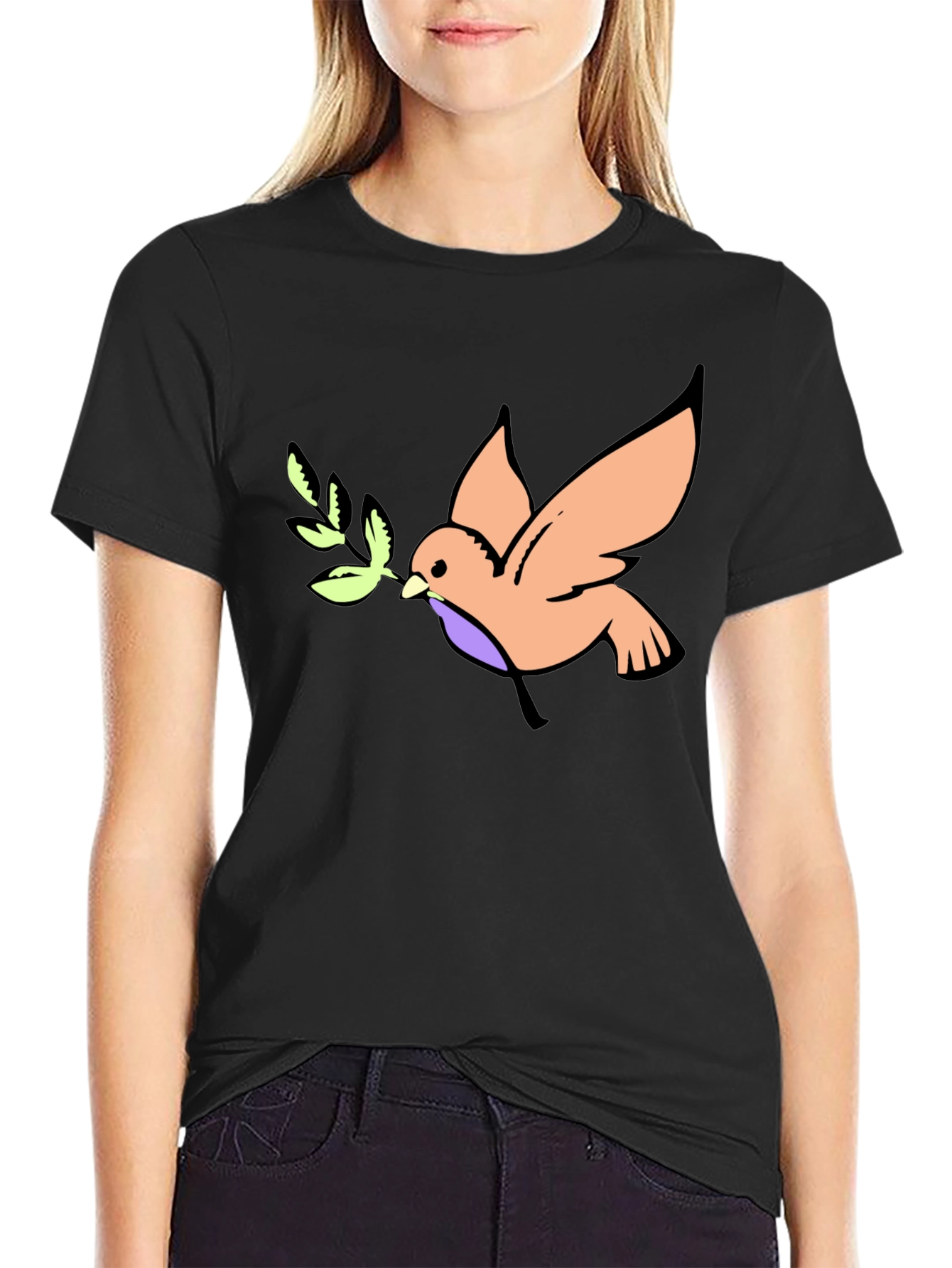Peace Dove Graphic Tee - Black Cotton T-Shirt