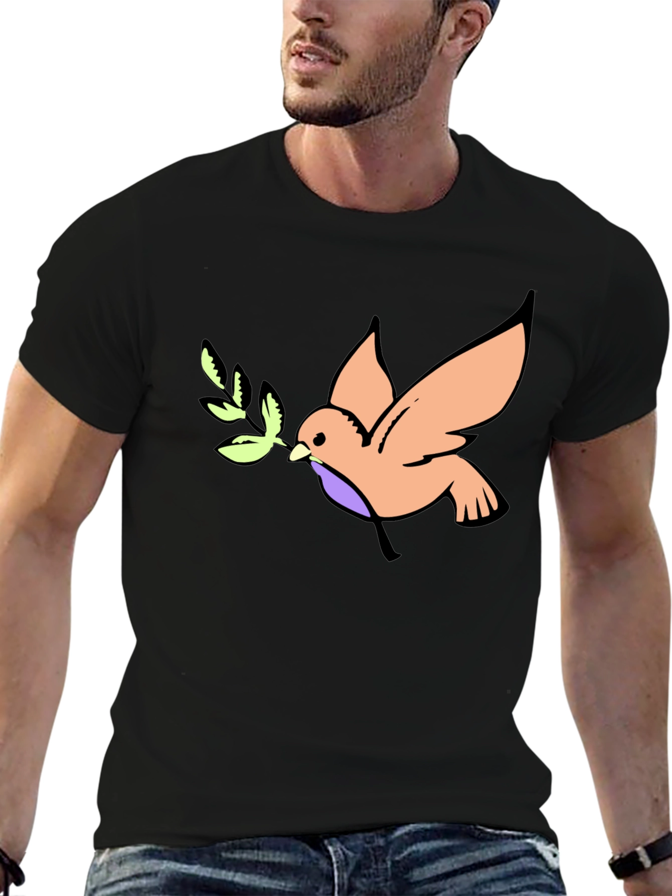 Peace Dove Graphic Tee - Black Cotton T-Shirt