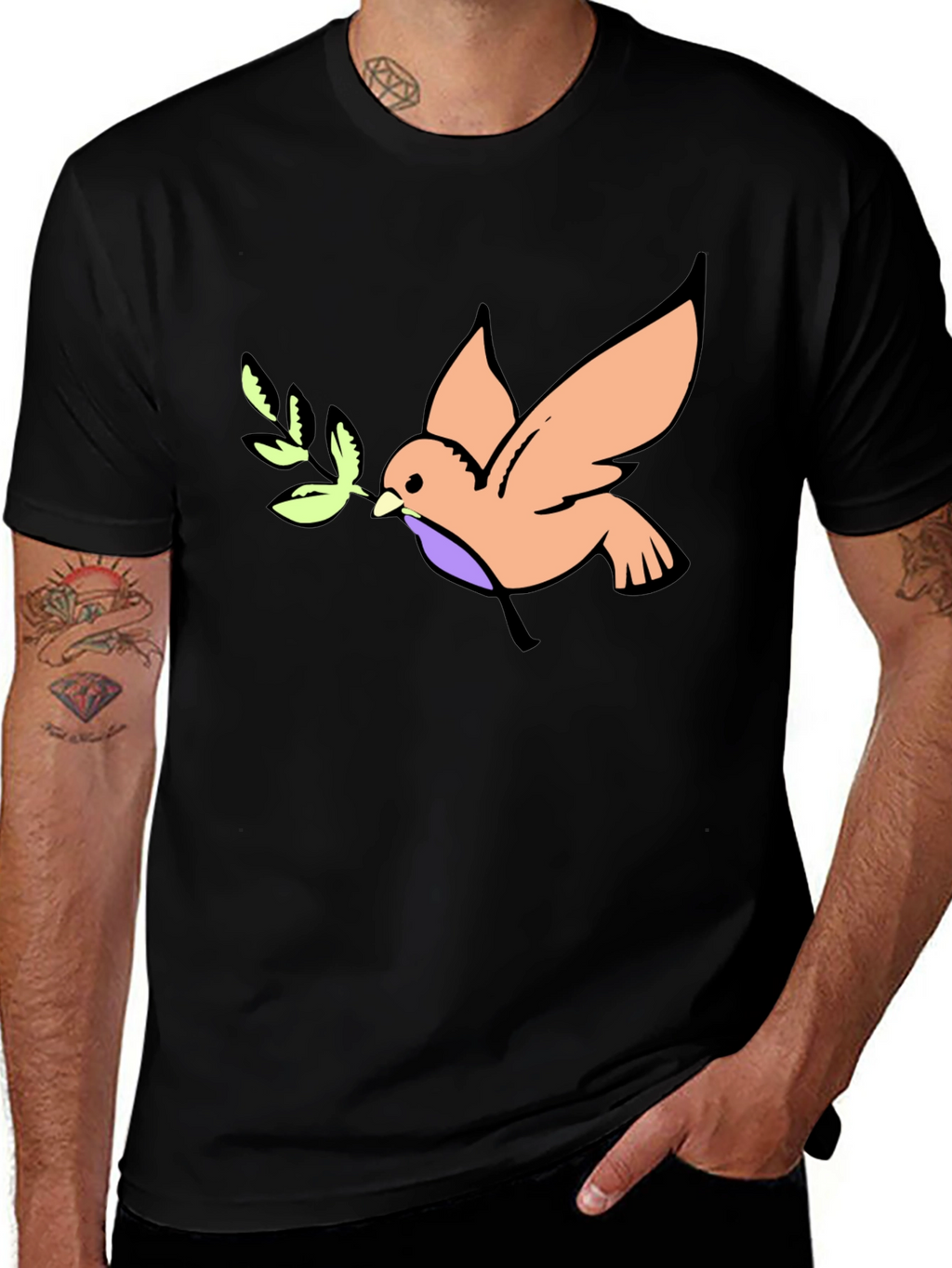 Peace Dove Graphic Tee - Black Cotton T-Shirt