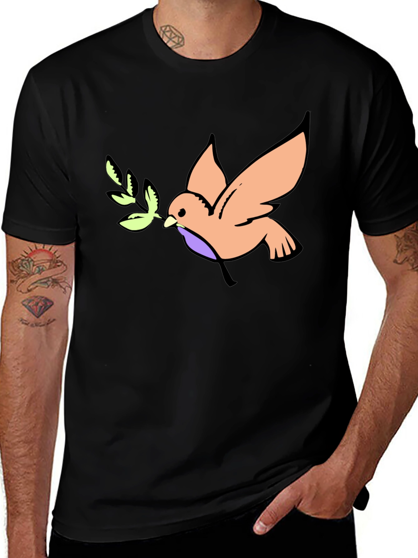 Peace Dove Graphic Tee - Black Cotton T-Shirt