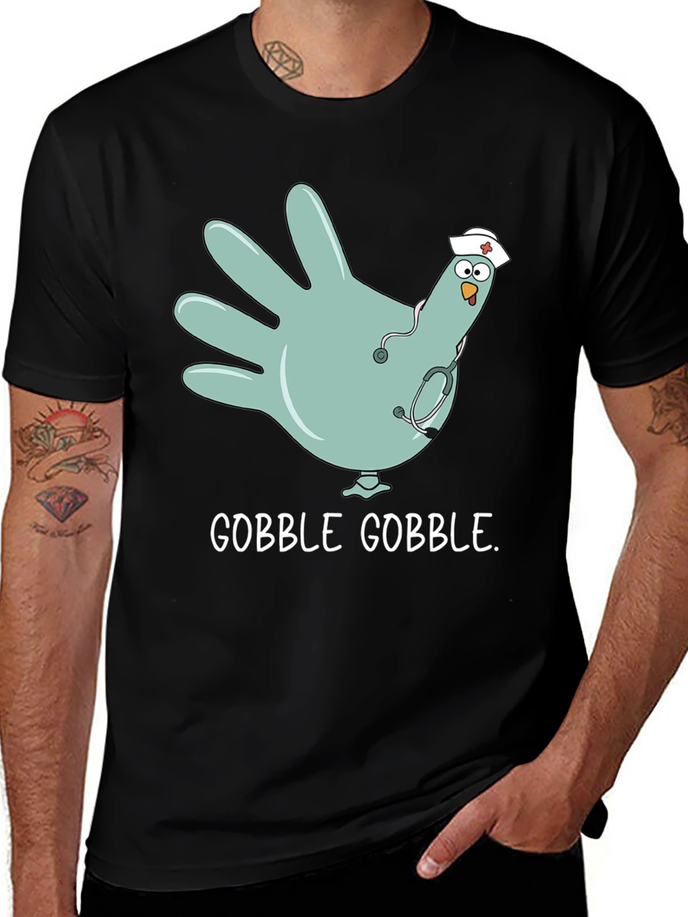 Funny Nurse Turkey Hand Thanksgiving T-Shirt