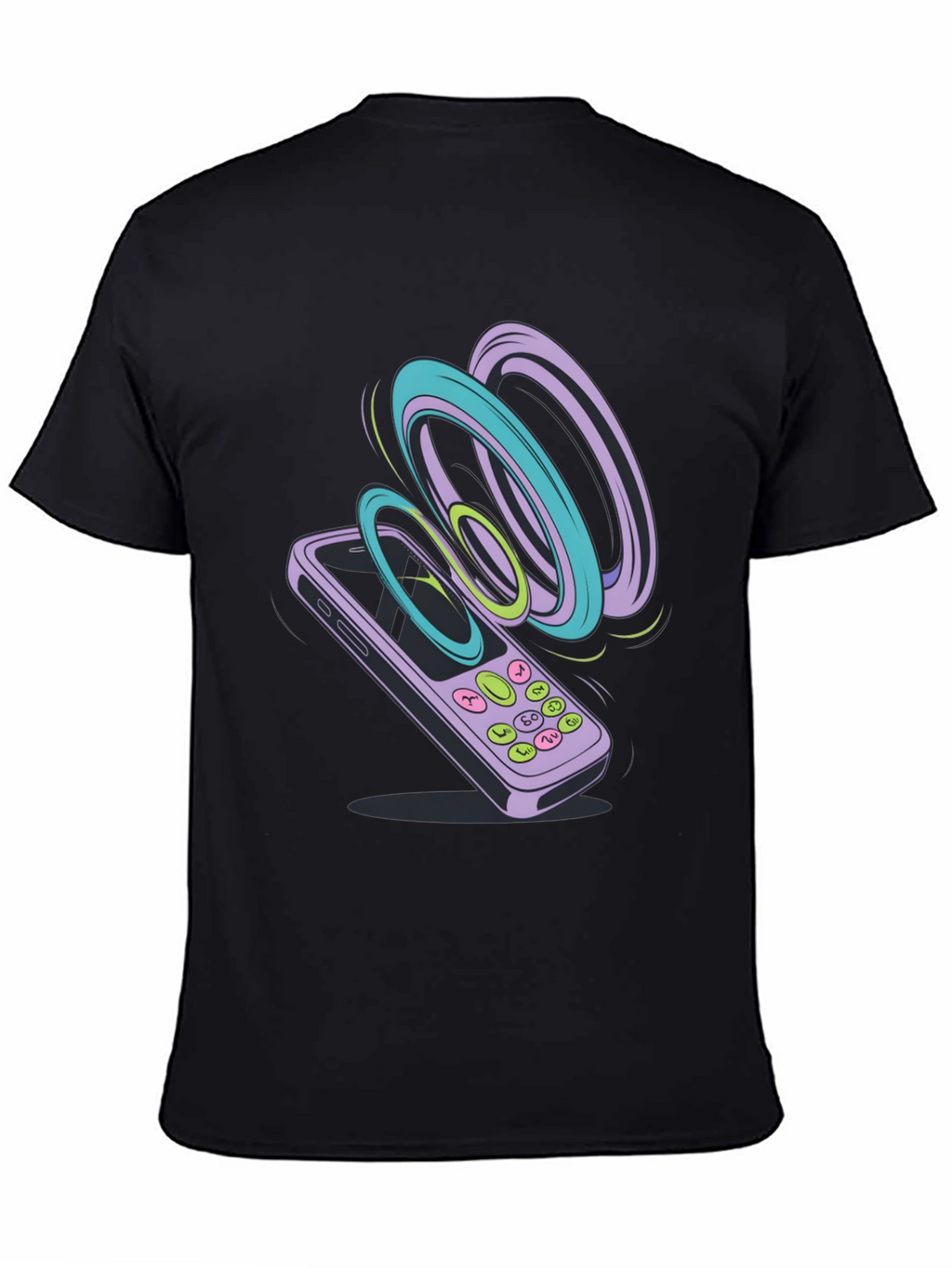 Retro Phone Graphic Tee - Black Cotton T-Shirt