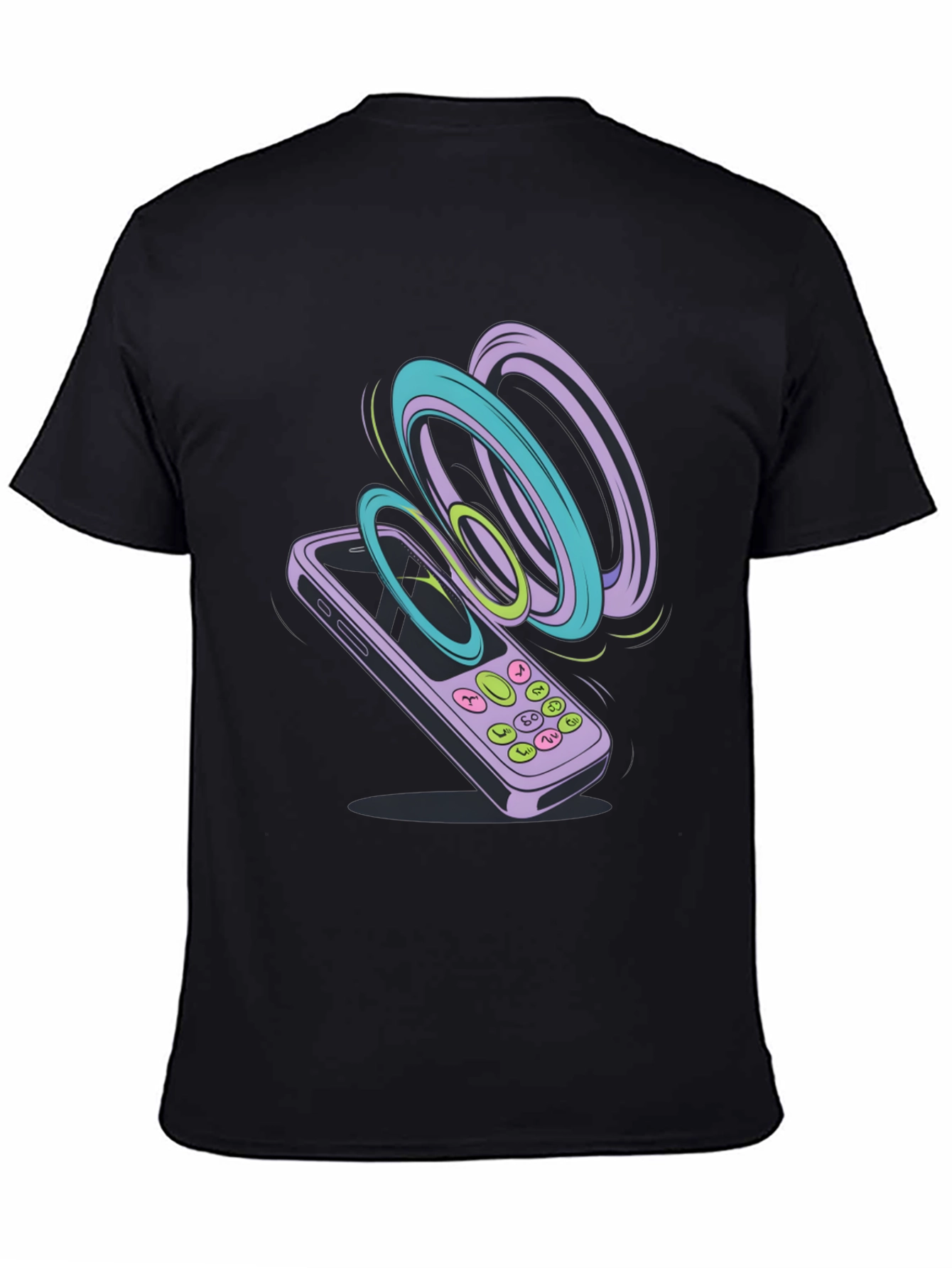 Retro Phone Graphic Tee - Black Cotton T-Shirt