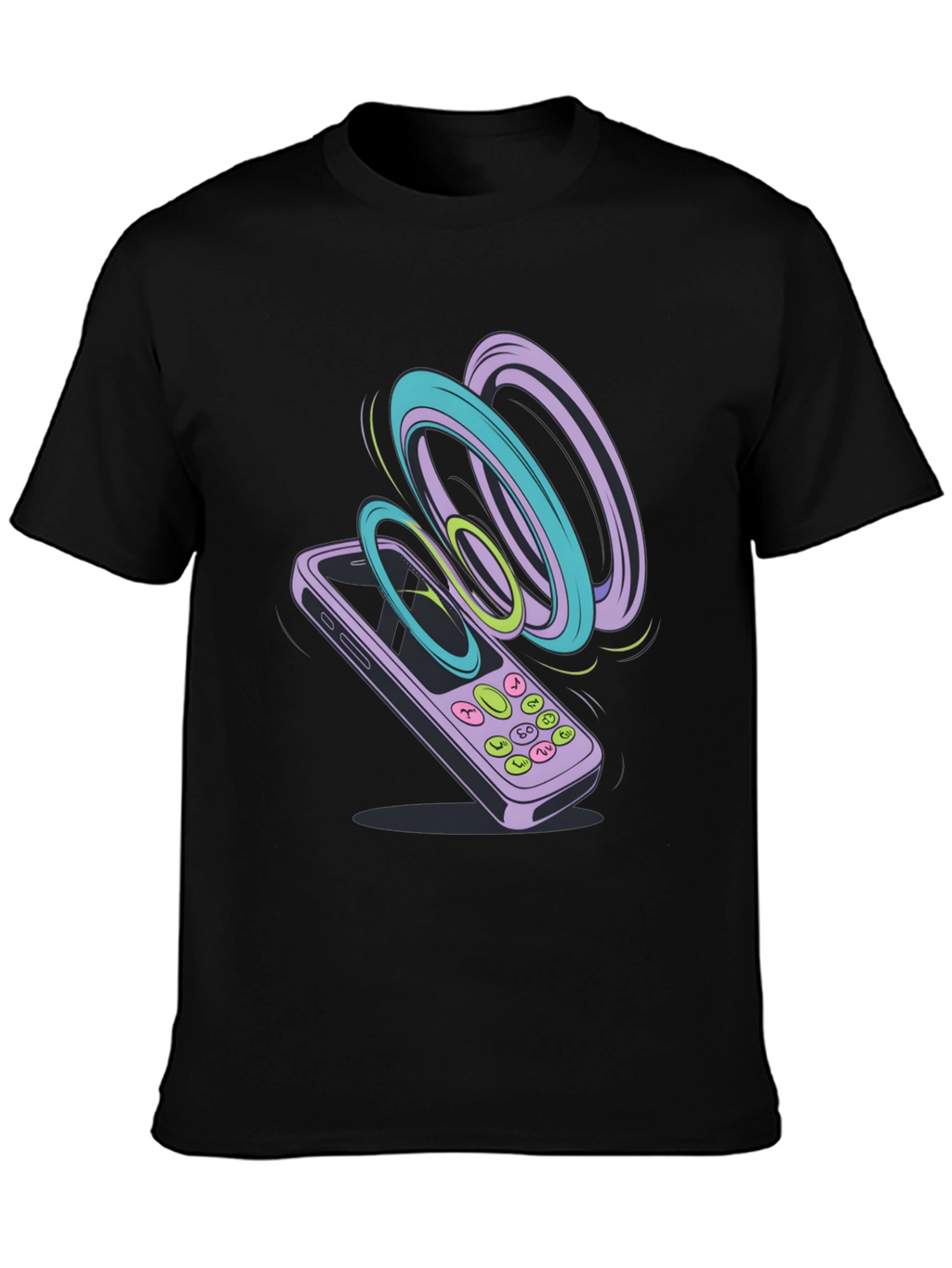 Retro Phone Graphic Tee - Black Cotton T-Shirt