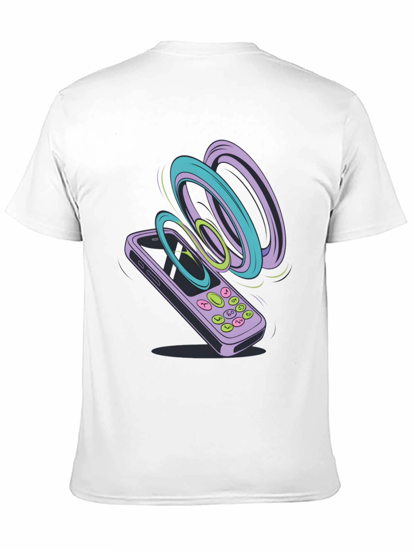 Retro Phone Graphic Tee - Black Cotton T-Shirt
