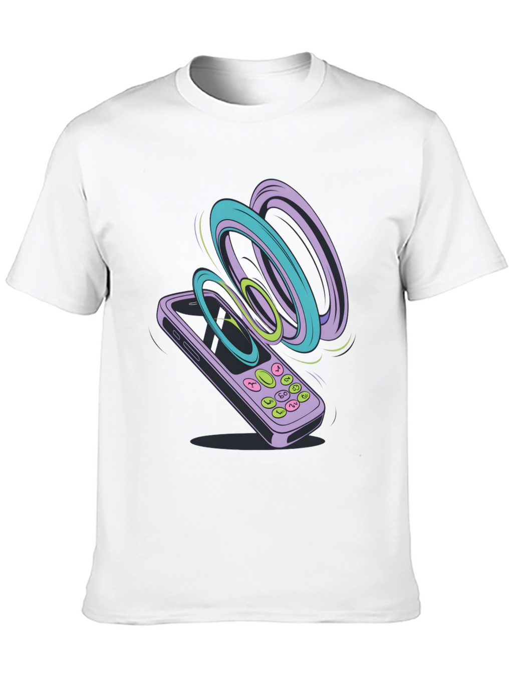 Retro Phone Graphic Tee - Black Cotton T-Shirt
