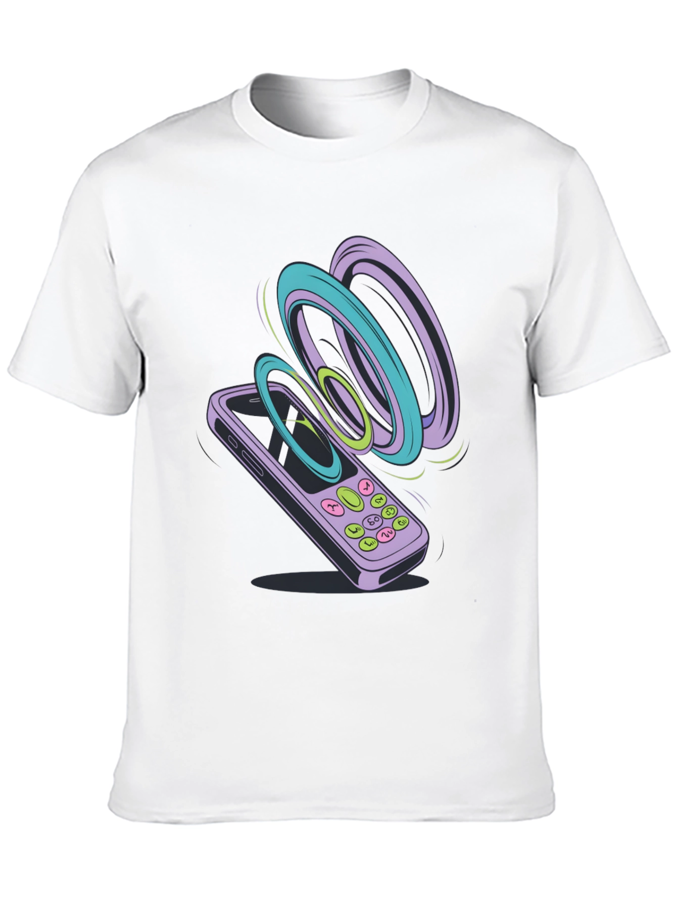 Retro Phone Graphic Tee - Black Cotton T-Shirt