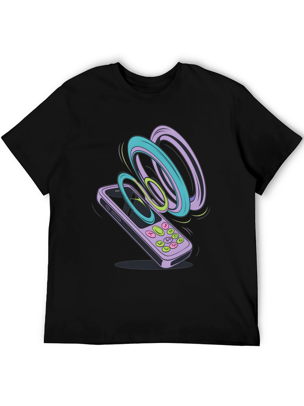 Retro Phone Graphic Tee - Black Cotton T-Shirt
