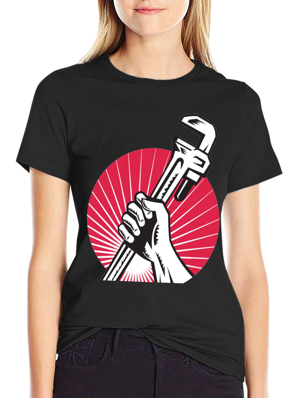 Retro Plumber T-Shirt - Hand Holding Wrench Design