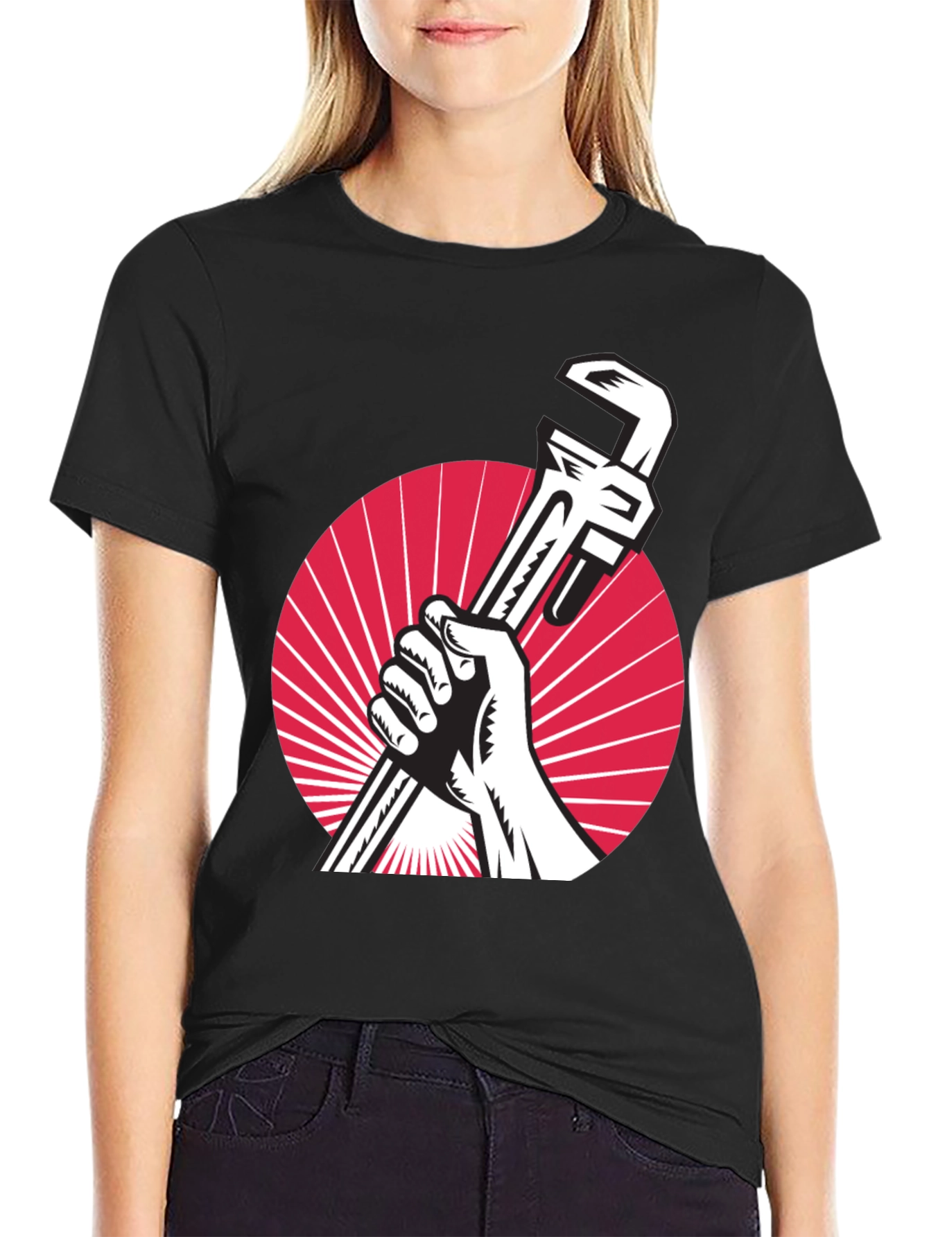 Retro Plumber T-Shirt - Hand Holding Wrench Design