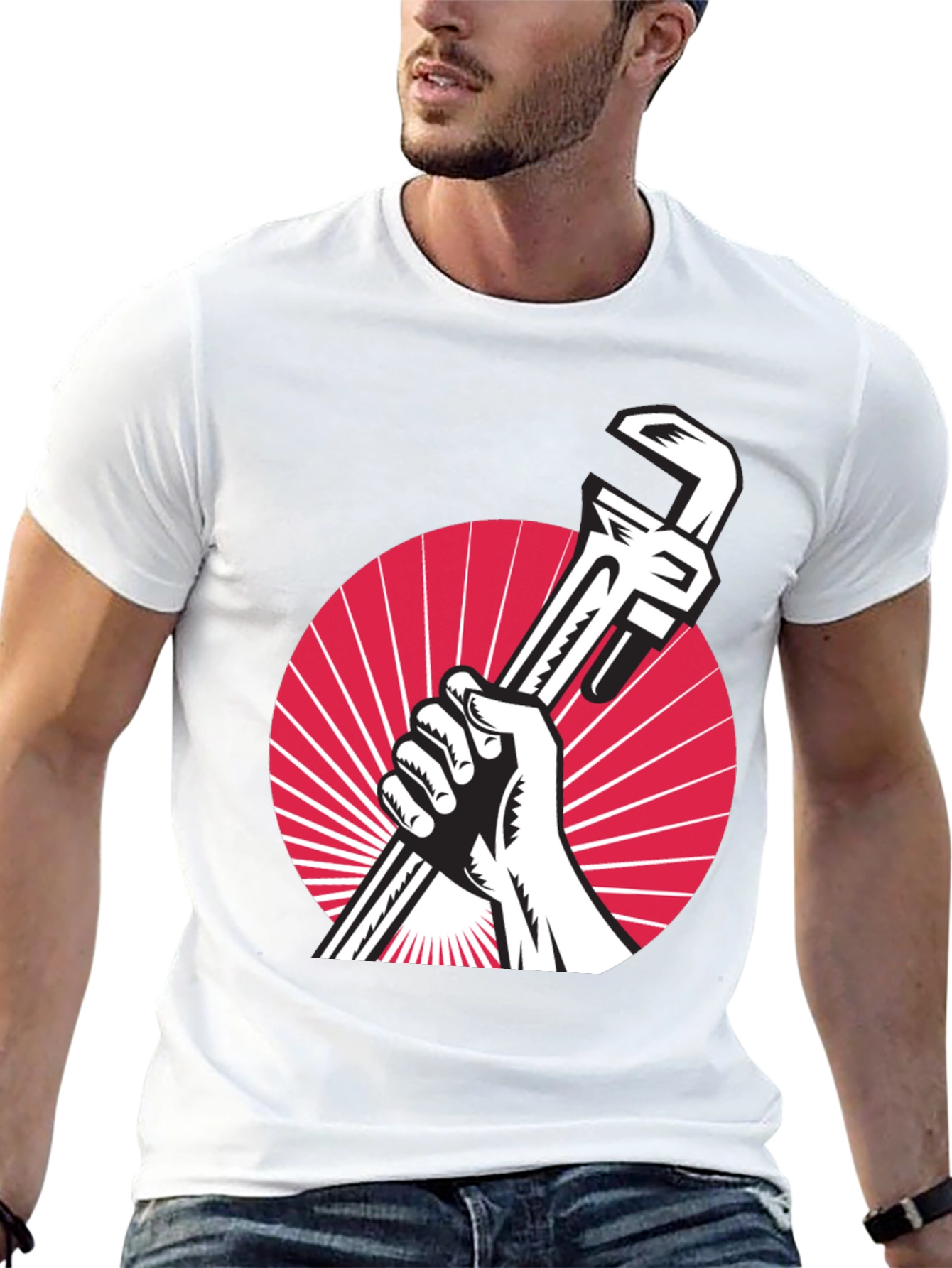Retro Plumber T-Shirt - Hand Holding Wrench Design