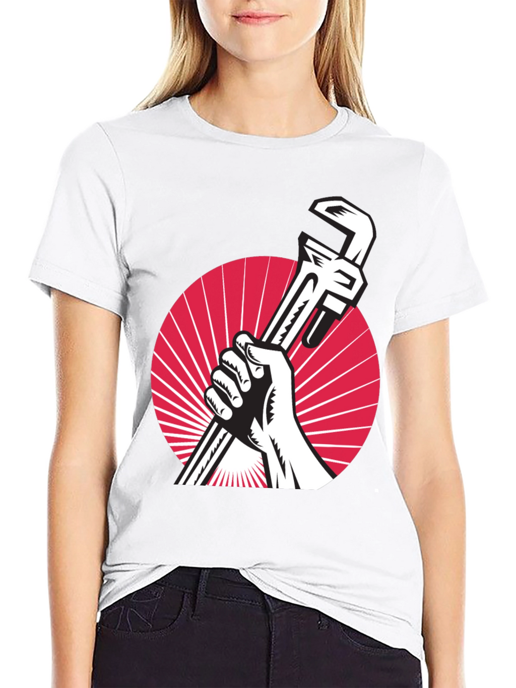 Retro Plumber T-Shirt - Hand Holding Wrench Design
