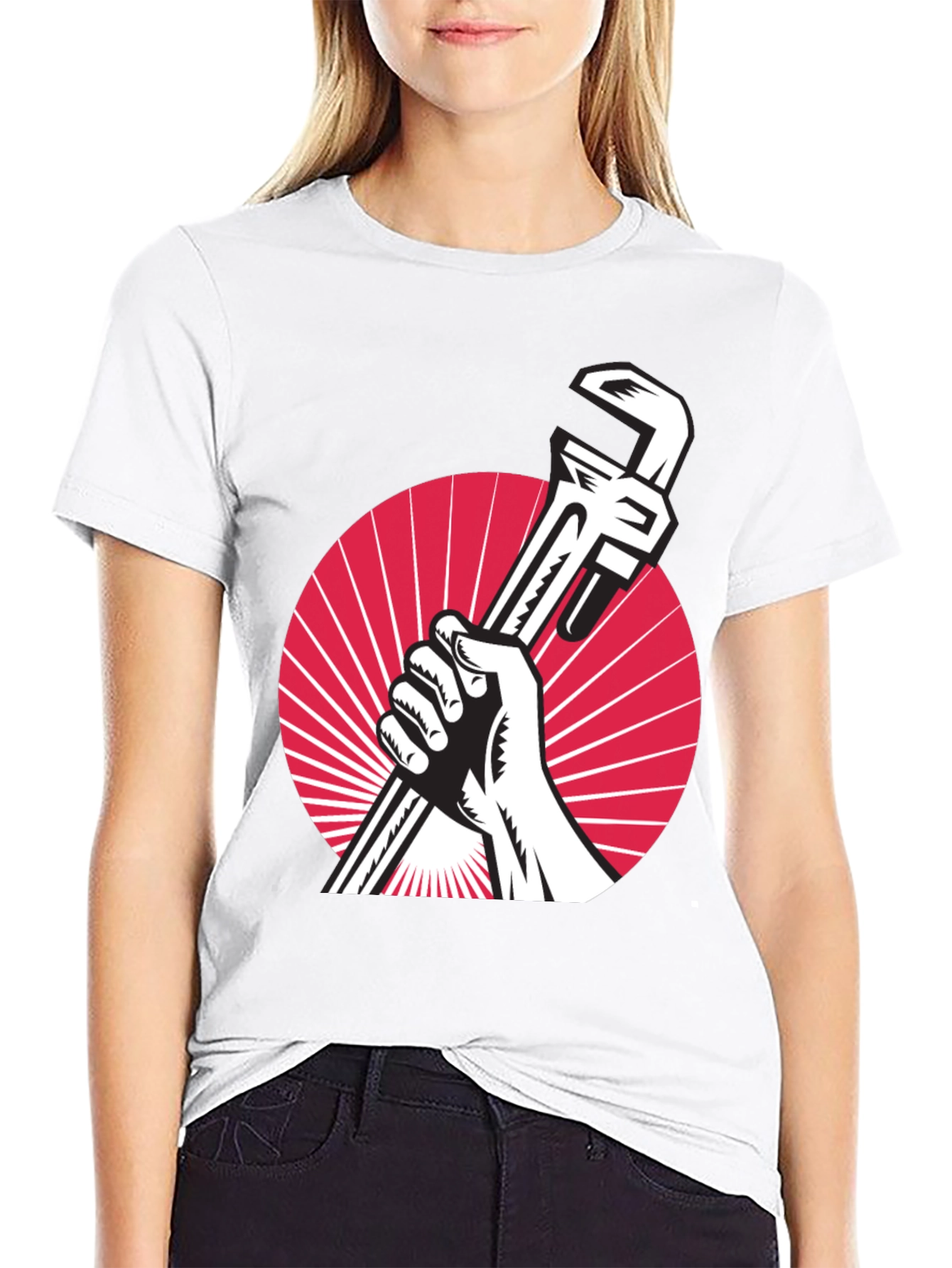 Retro Plumber T-Shirt - Hand Holding Wrench Design