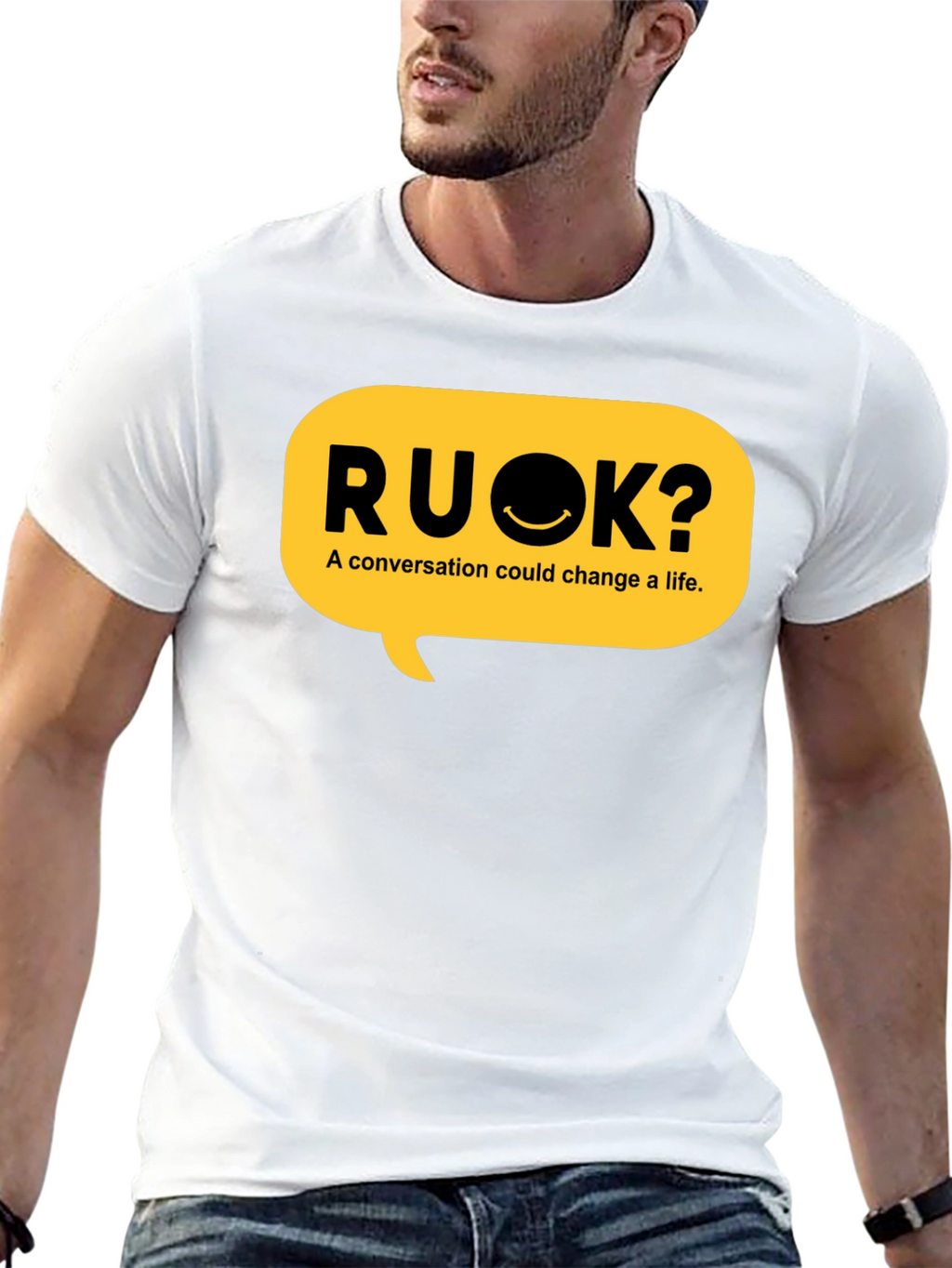 RU OK? Black Graphic T-Shirt - Conversation Starter