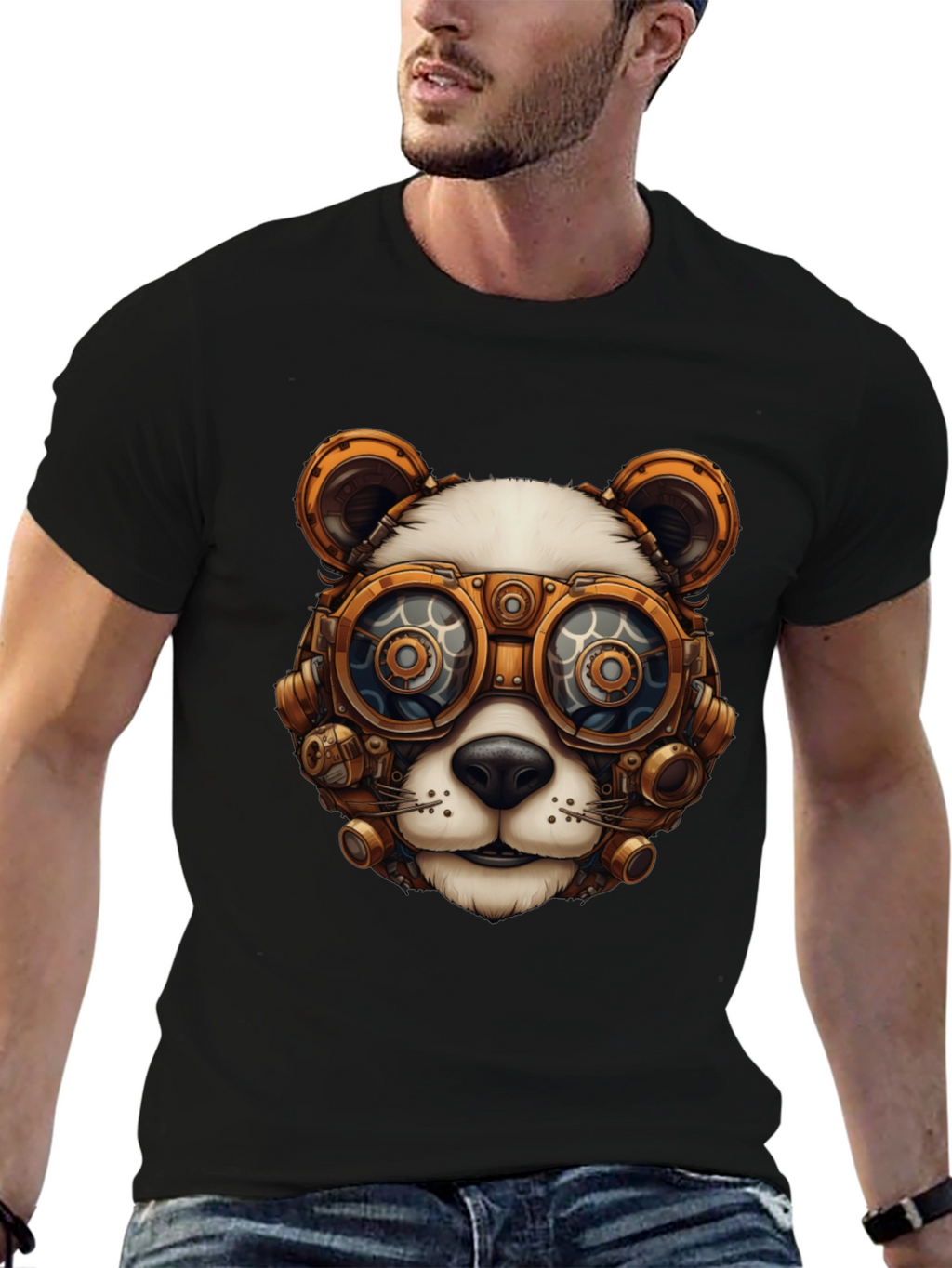 Steampunk Panda Graphic Tee - Cool Panda Design