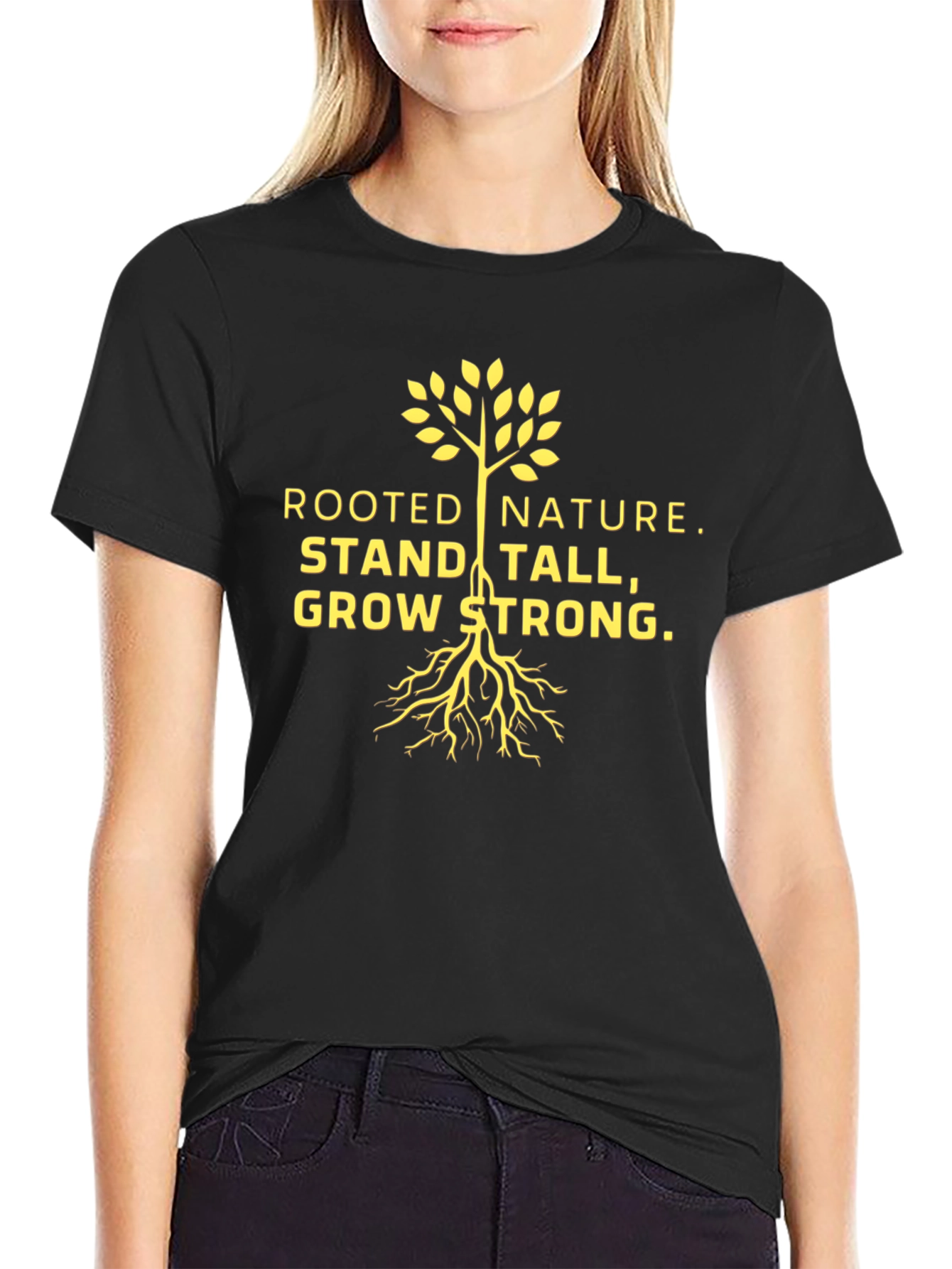Rooted Nature Tee - Stand Tall Grow Strong Black T-Shirt