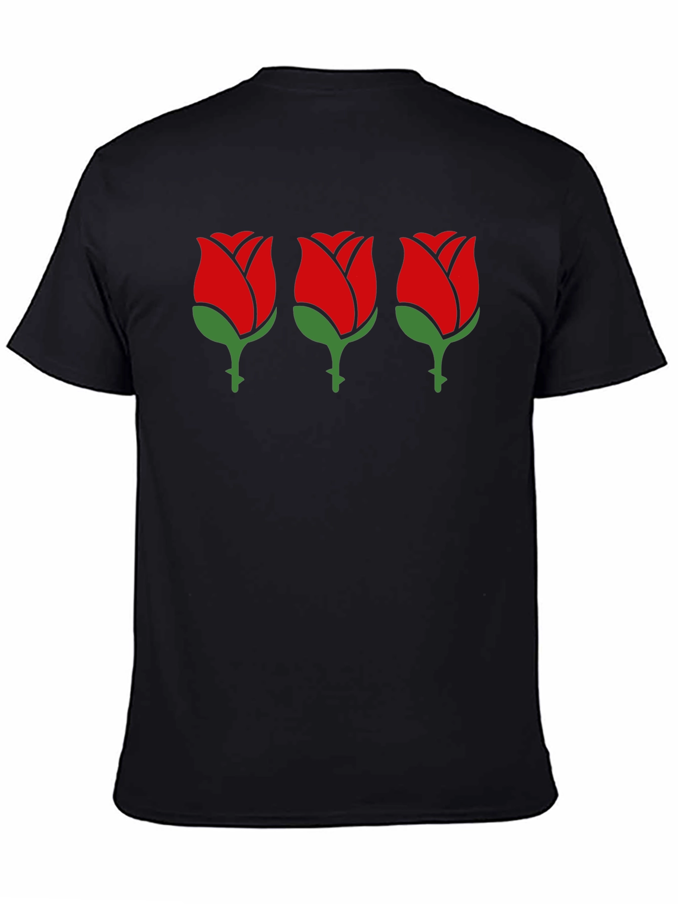 Black T-Shirt with Rose Design
