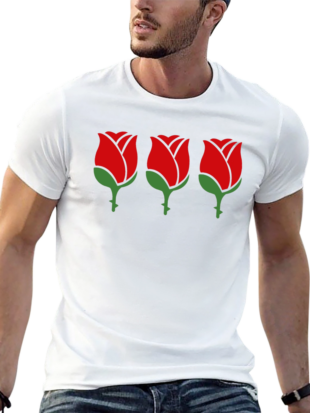 Black T-Shirt with Rose Design
