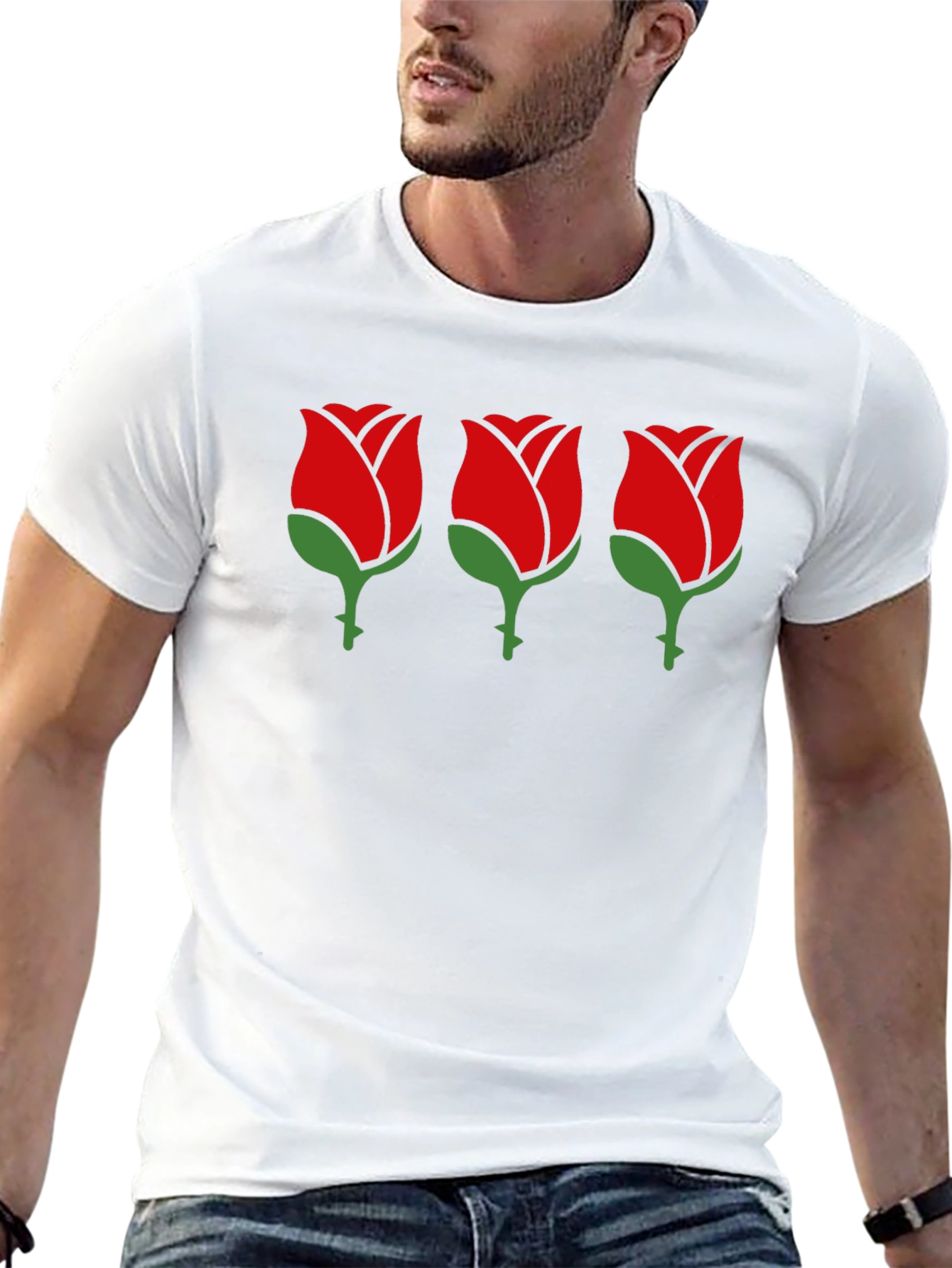Black T-Shirt with Rose Design