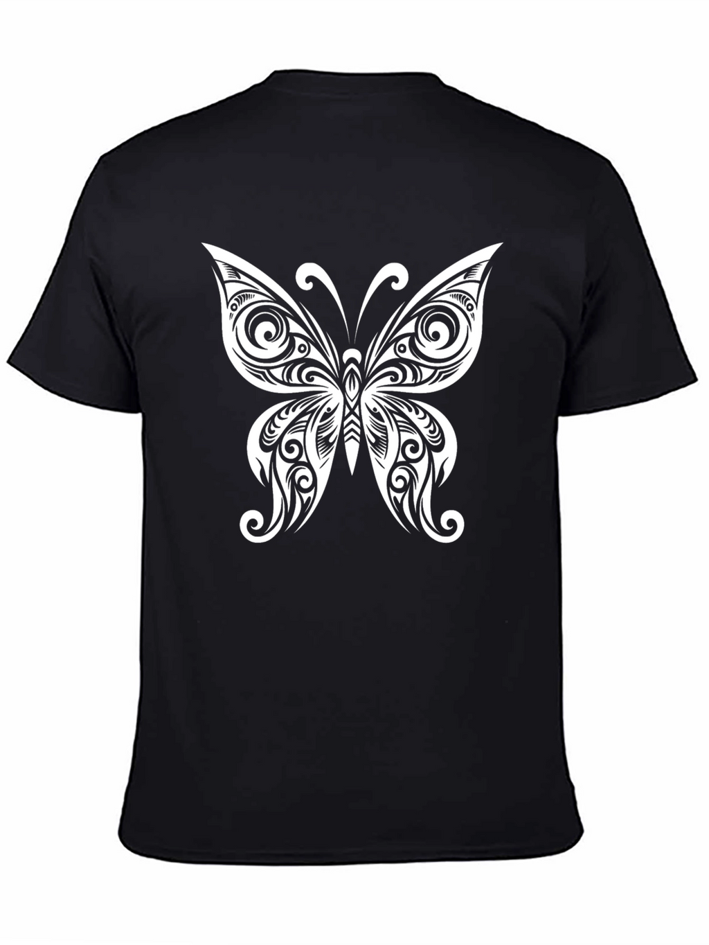 Butterfly Tattoo Style Graphic Tee - Black Cotton Blend