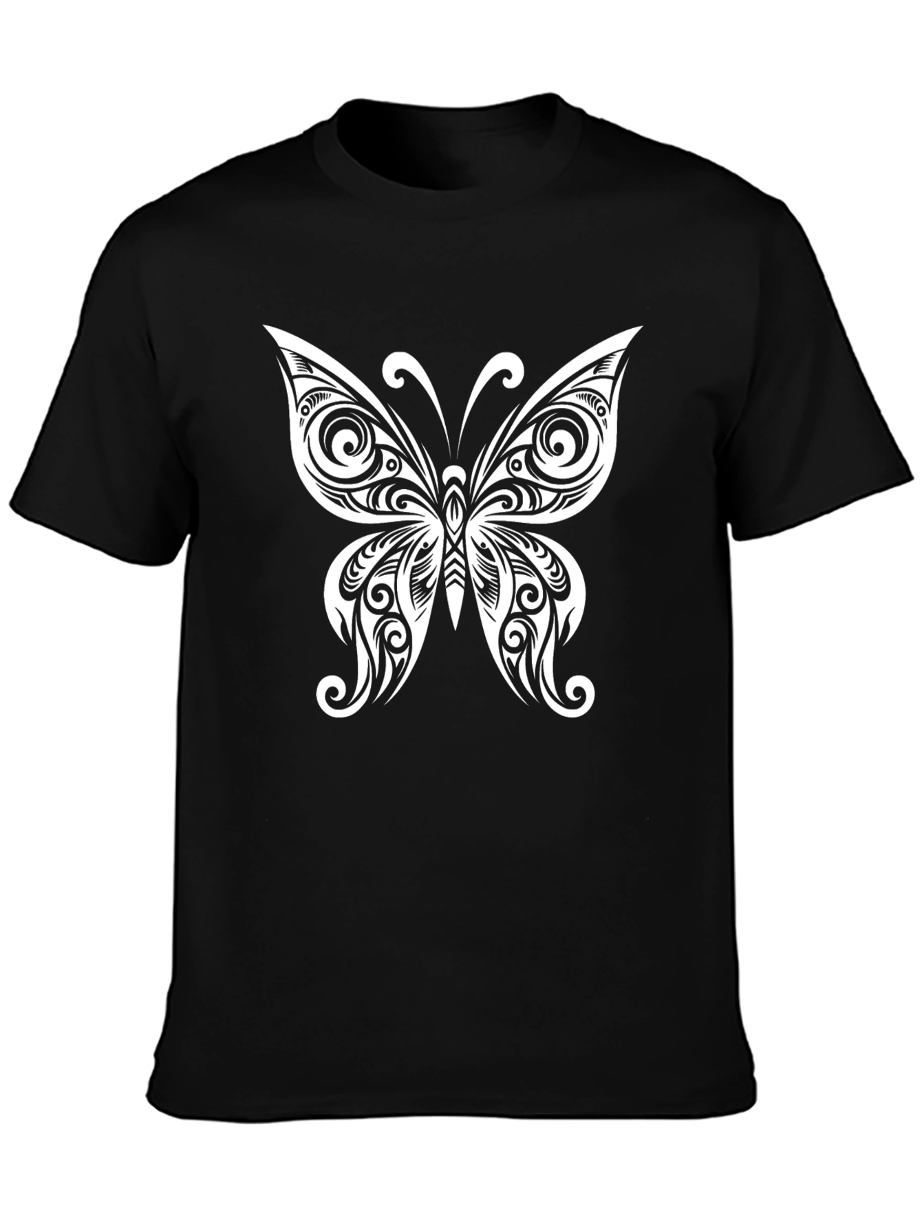 Butterfly Tattoo Style Graphic Tee - Black Cotton Blend