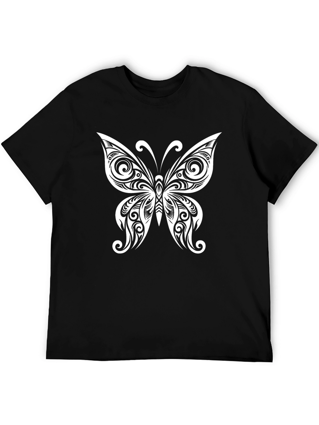 Butterfly Tattoo Style Graphic Tee - Black Cotton Blend
