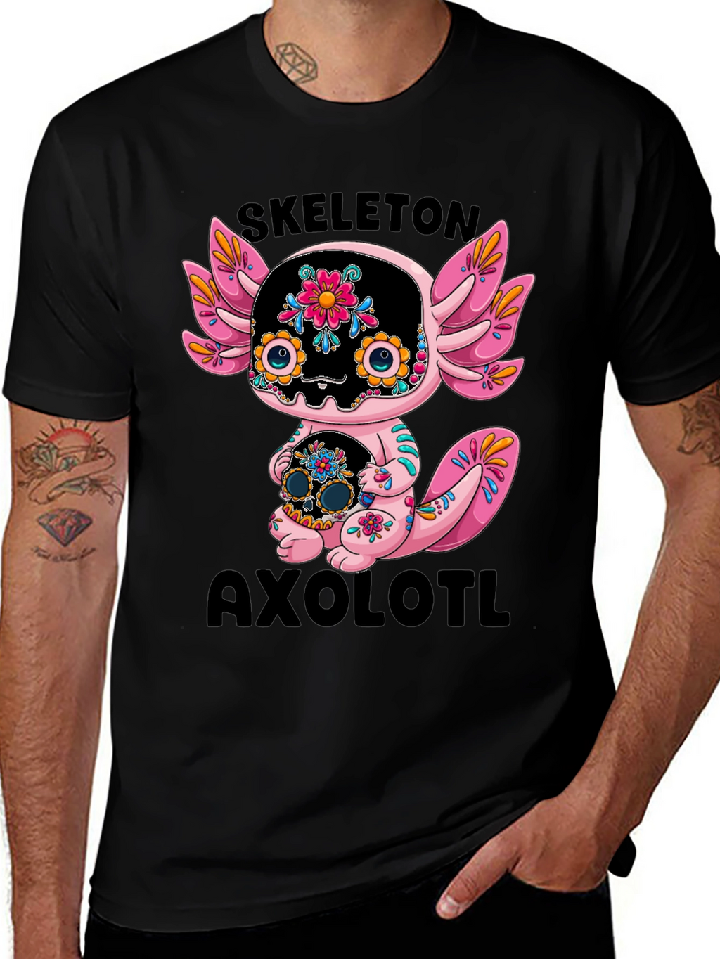 Skeleton Axolotl T-Shirt - Day of the Dead Style