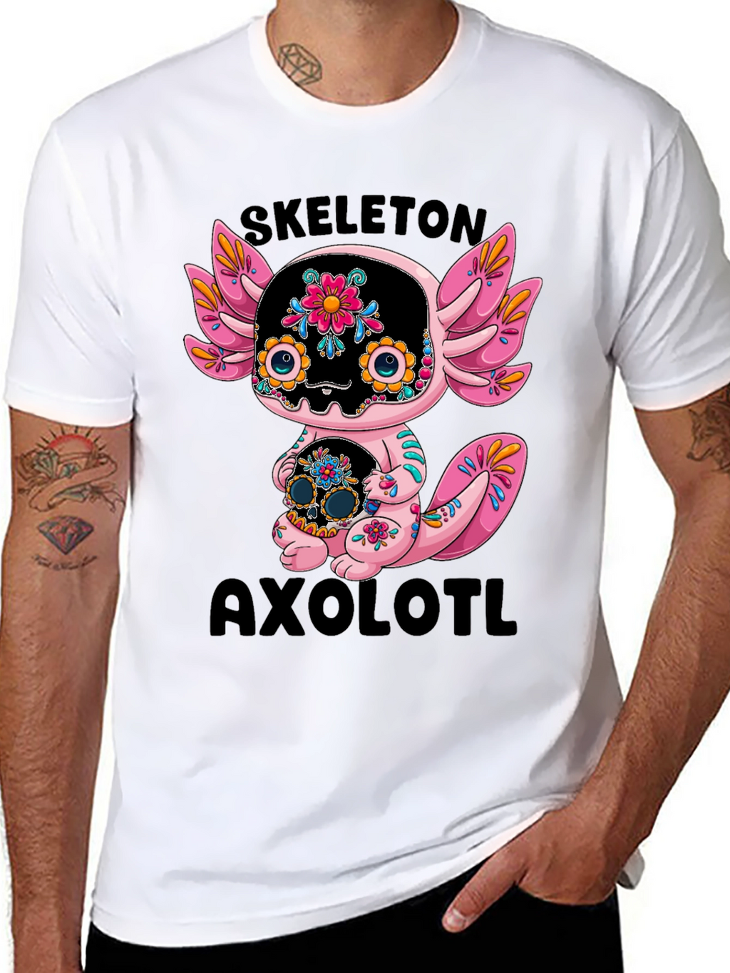 Skeleton Axolotl T-Shirt - Day of the Dead Style