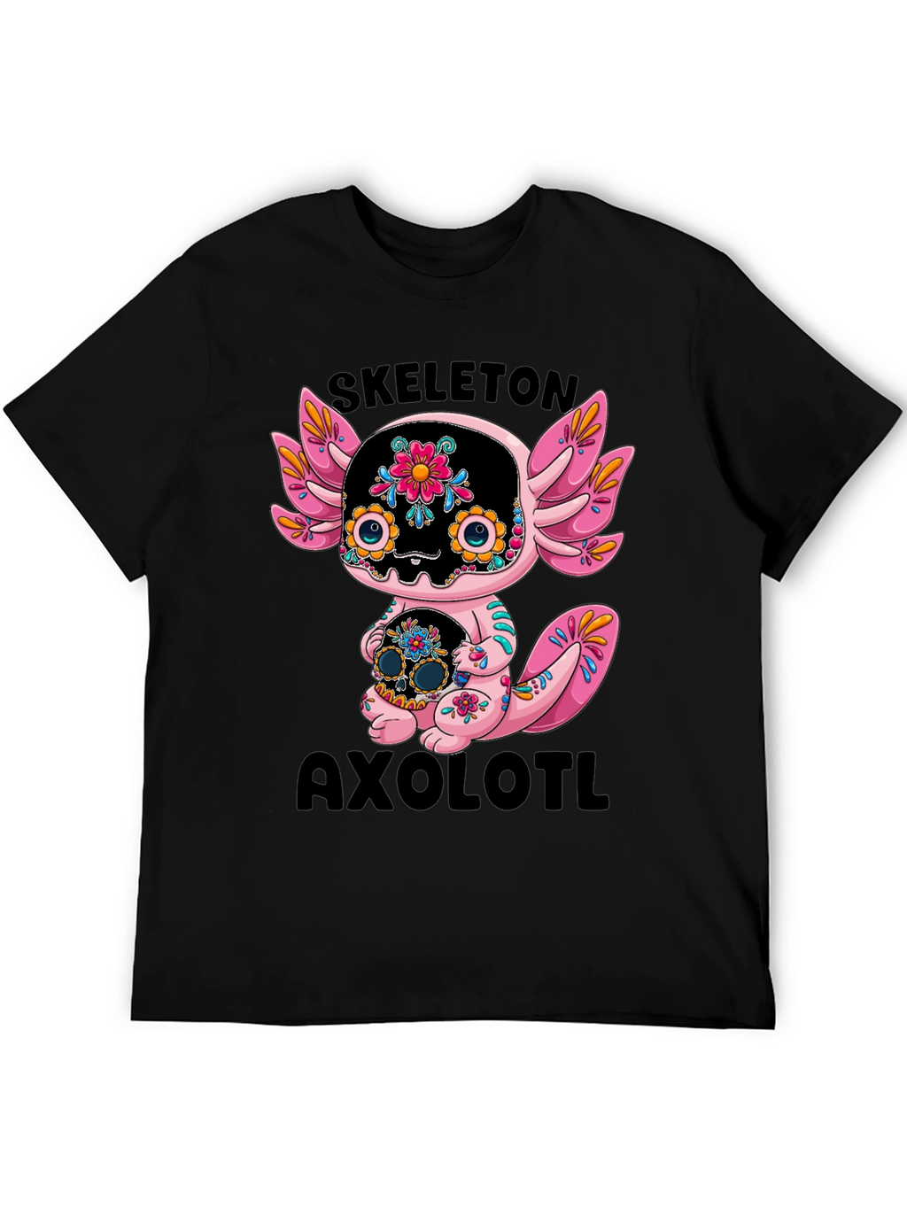 Skeleton Axolotl T-Shirt - Day of the Dead Style