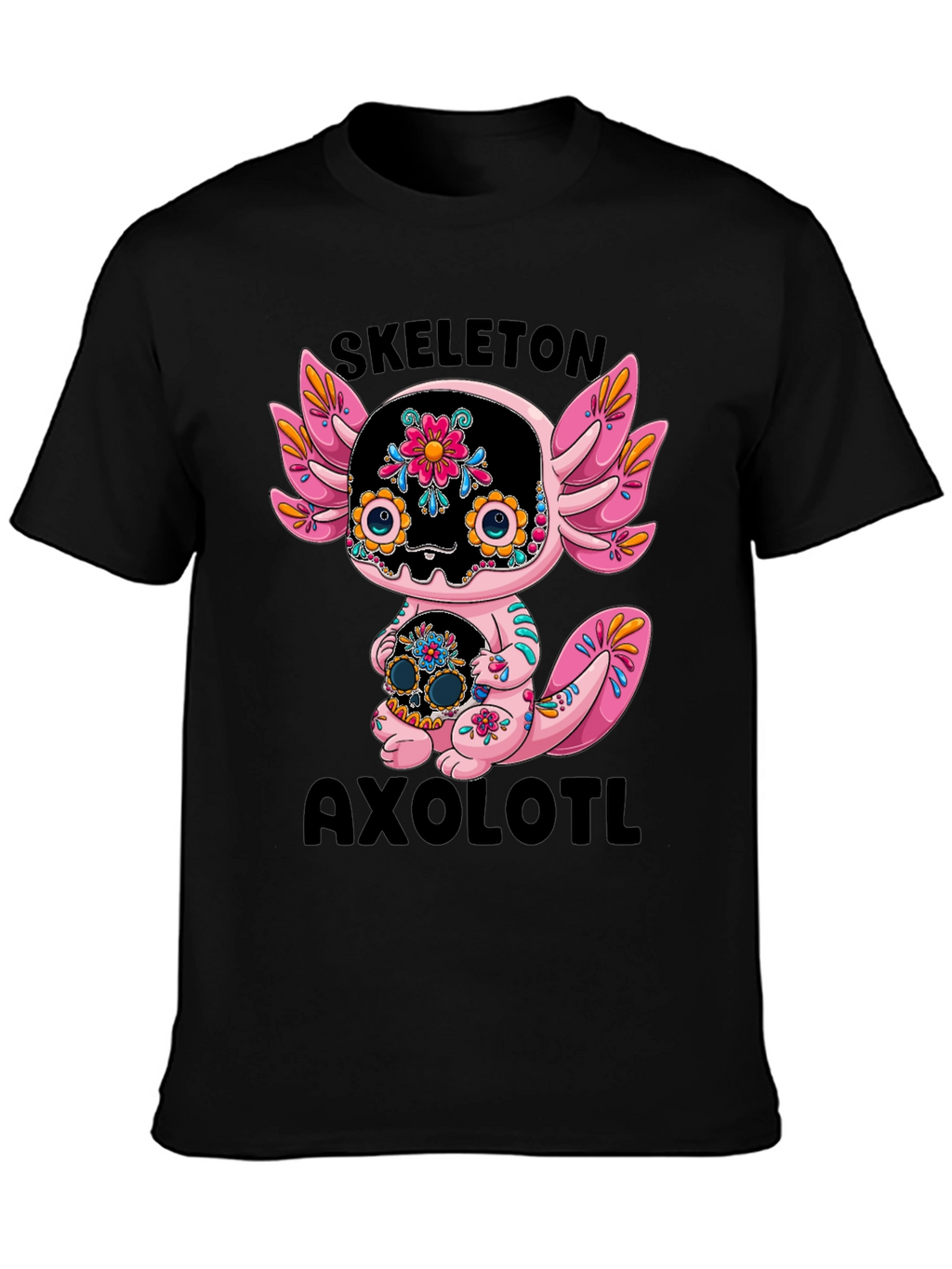 Skeleton Axolotl T-Shirt - Day of the Dead Style