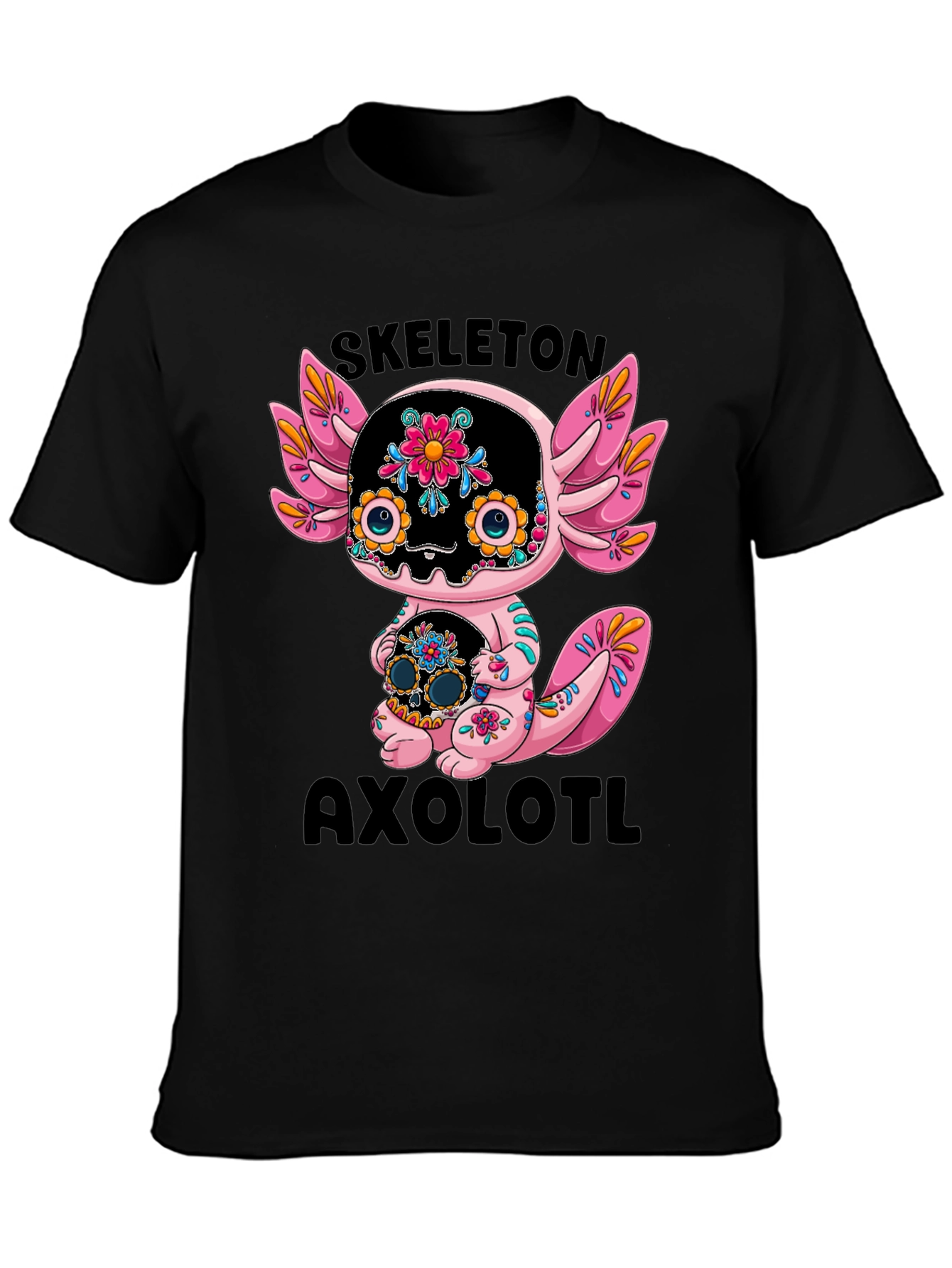 Skeleton Axolotl T-Shirt - Day of the Dead Style