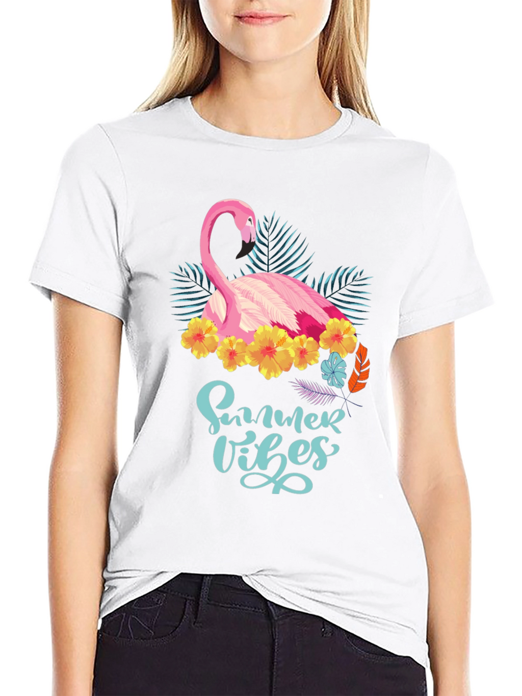 Summer Vibes Flamingo T-Shirt - Tropical Design