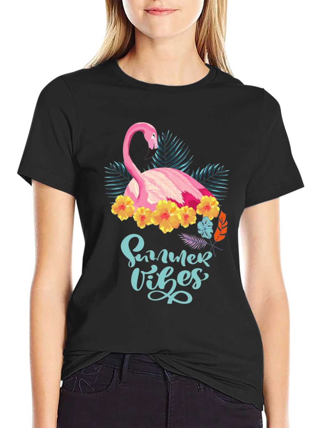 Summer Vibes Flamingo T-Shirt - Tropical Design