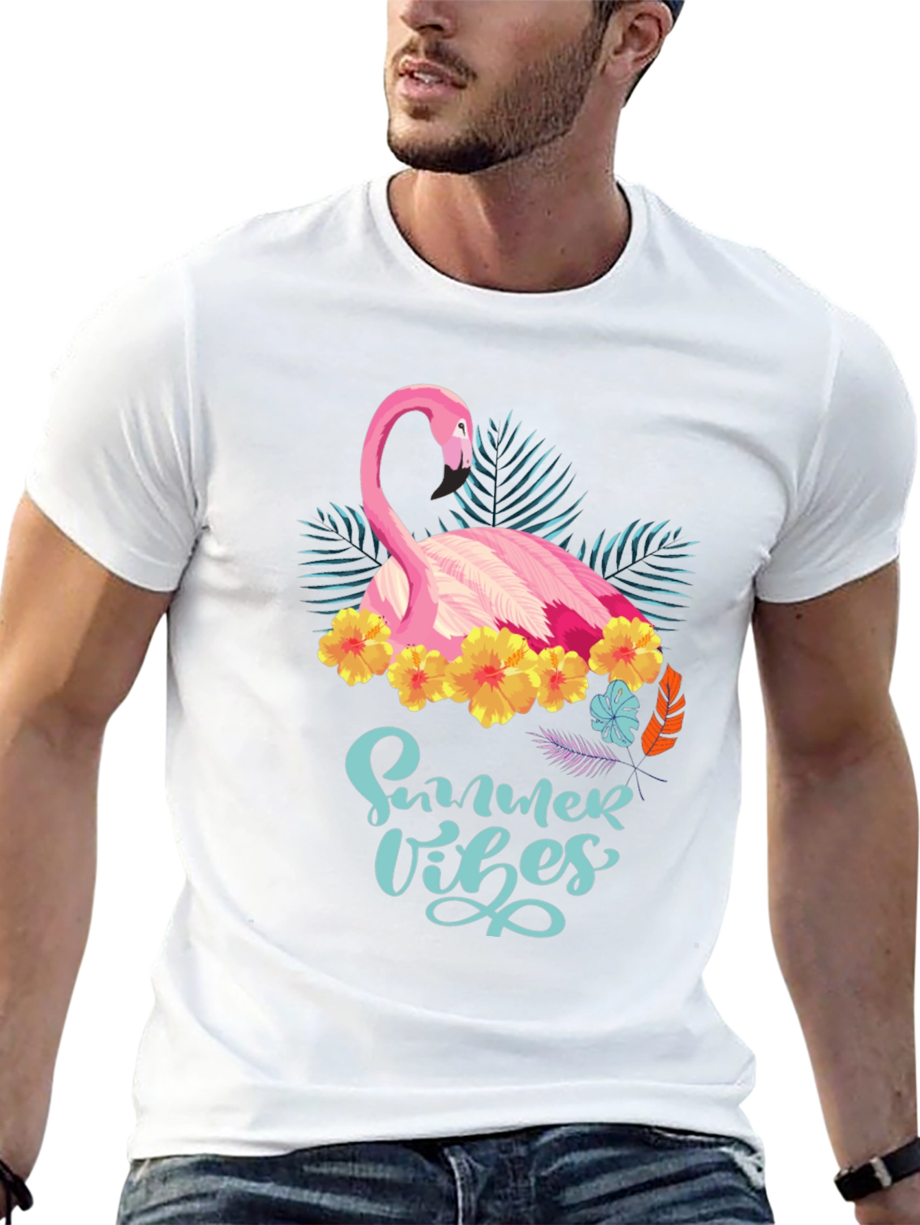 Summer Vibes Flamingo T-Shirt - Tropical Design
