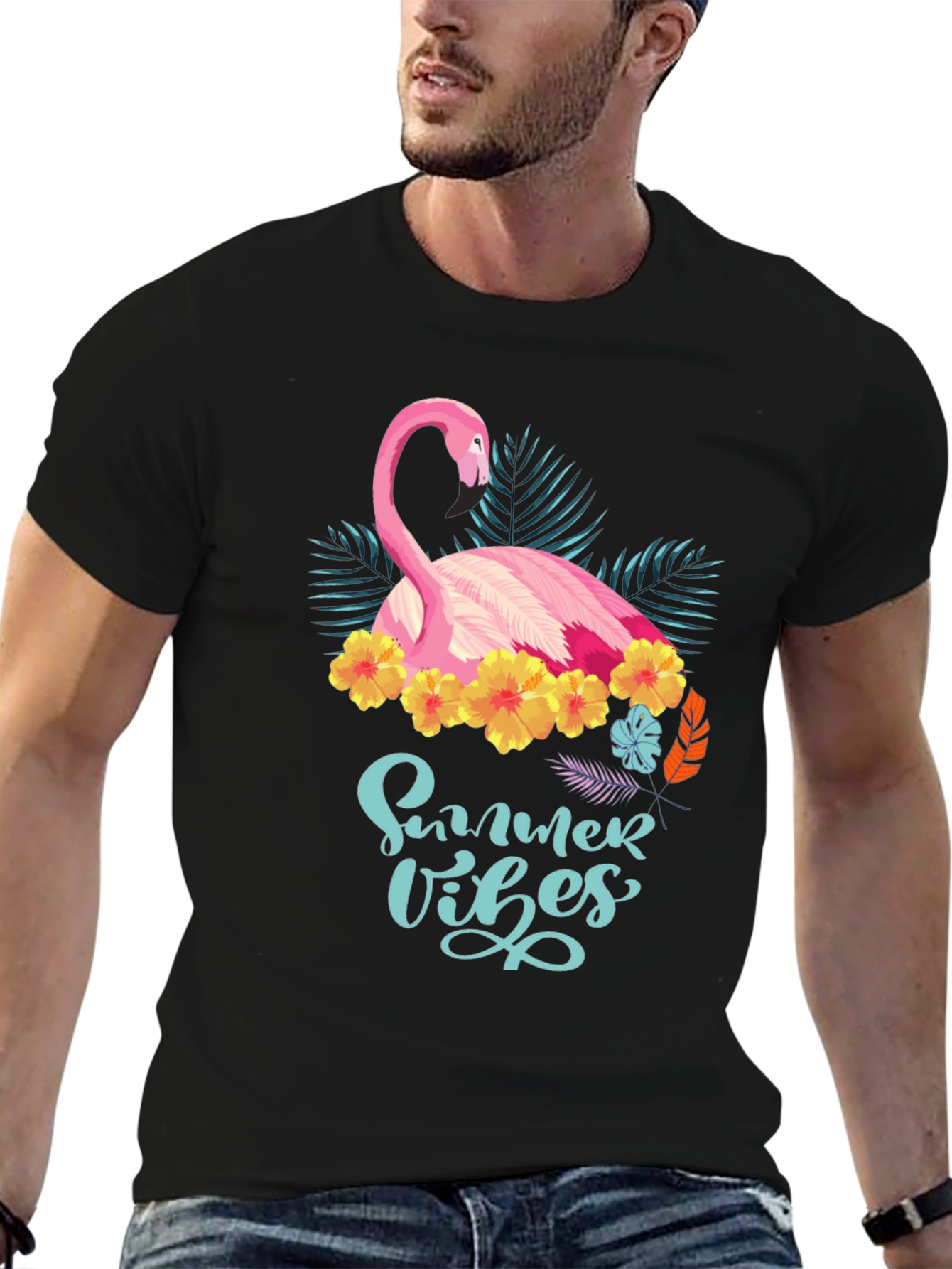 Summer Vibes Flamingo T-Shirt - Tropical Design