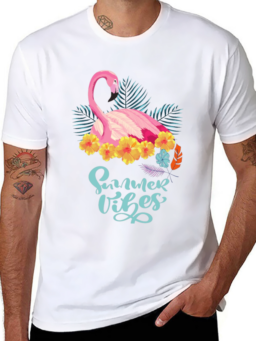 Summer Vibes Flamingo T-Shirt - Tropical Design