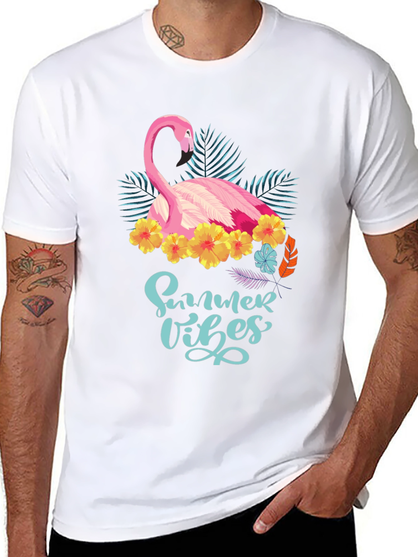 Summer Vibes Flamingo T-Shirt - Tropical Design