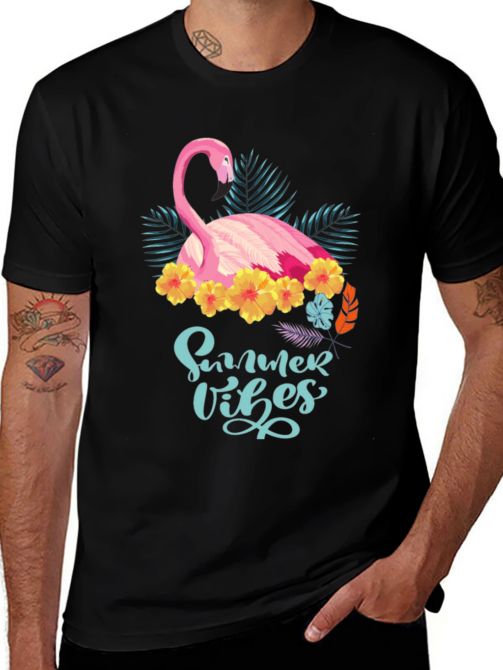 Summer Vibes Flamingo T-Shirt - Tropical Design