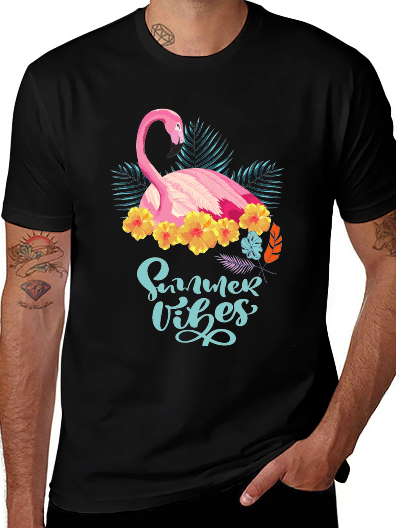 Summer Vibes Flamingo T-Shirt - Tropical Design