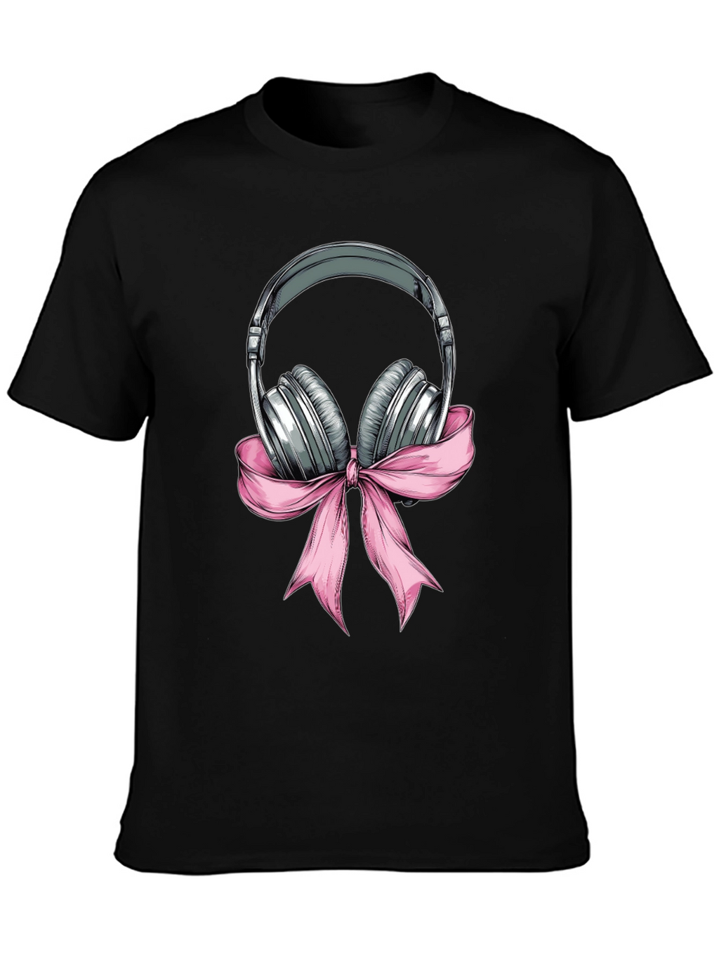 Headphones with Pink Bow Graphic T-Shirt