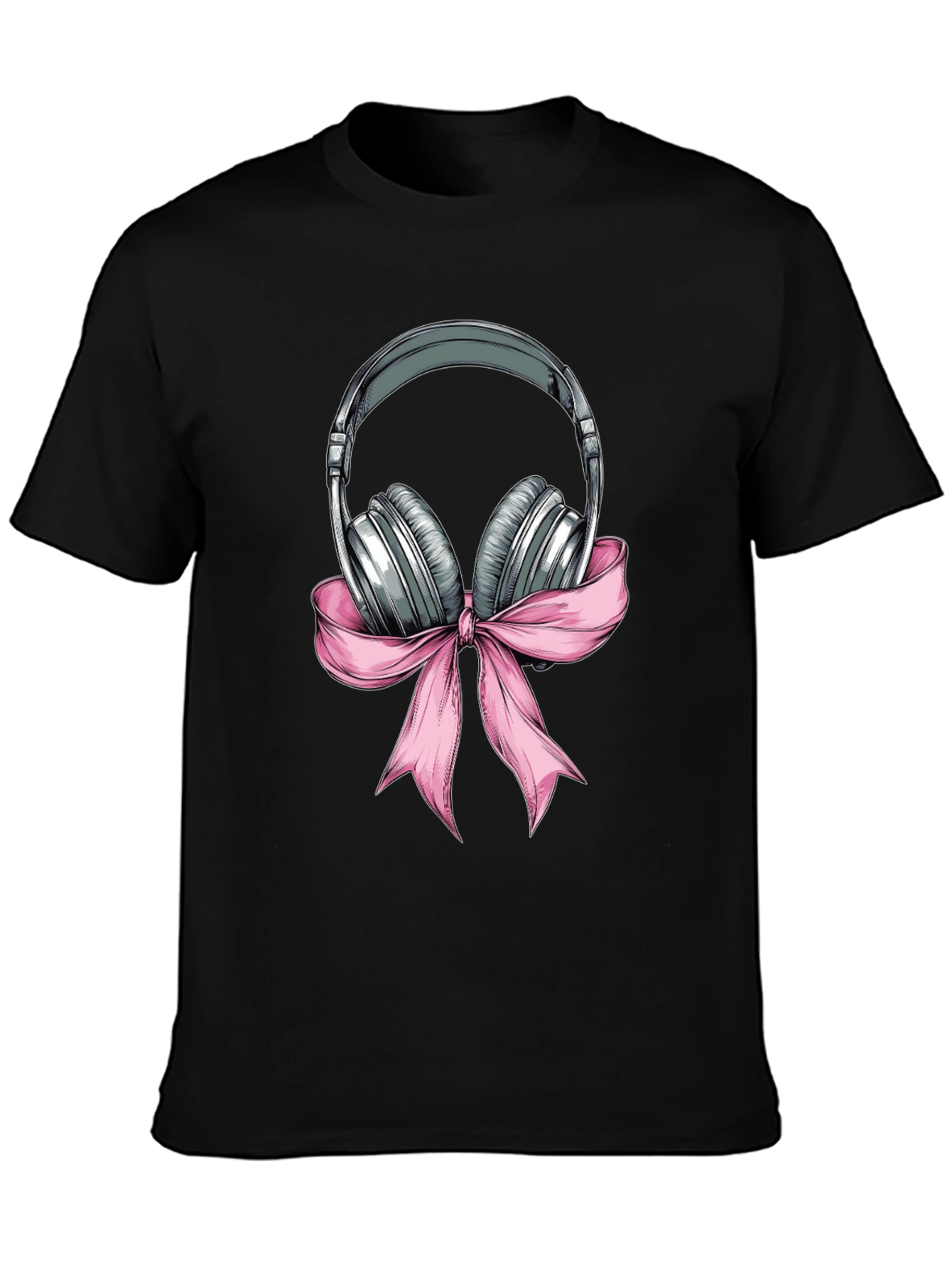 Headphones with Pink Bow Graphic T-Shirt