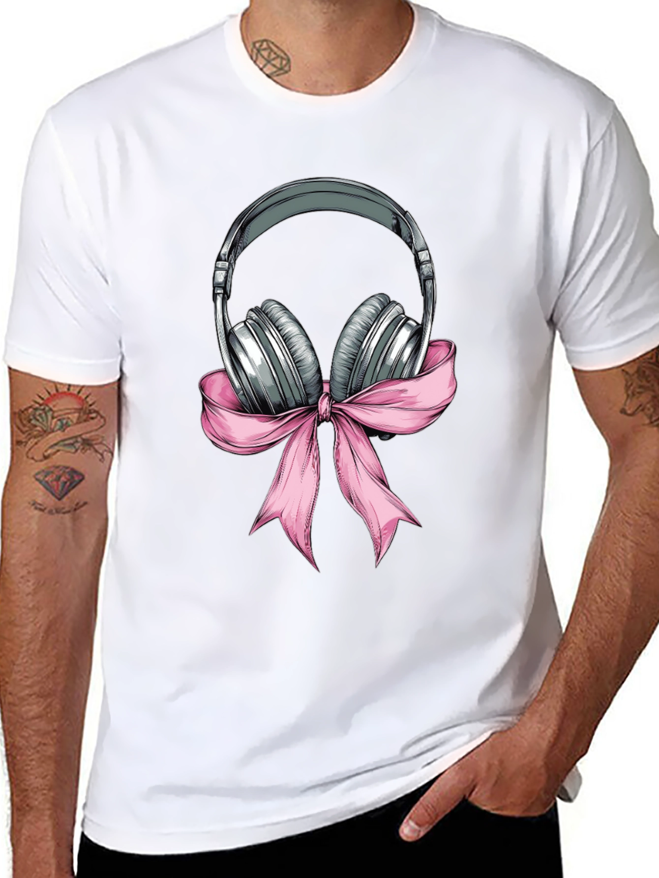 Headphones with Pink Bow Graphic T-Shirt