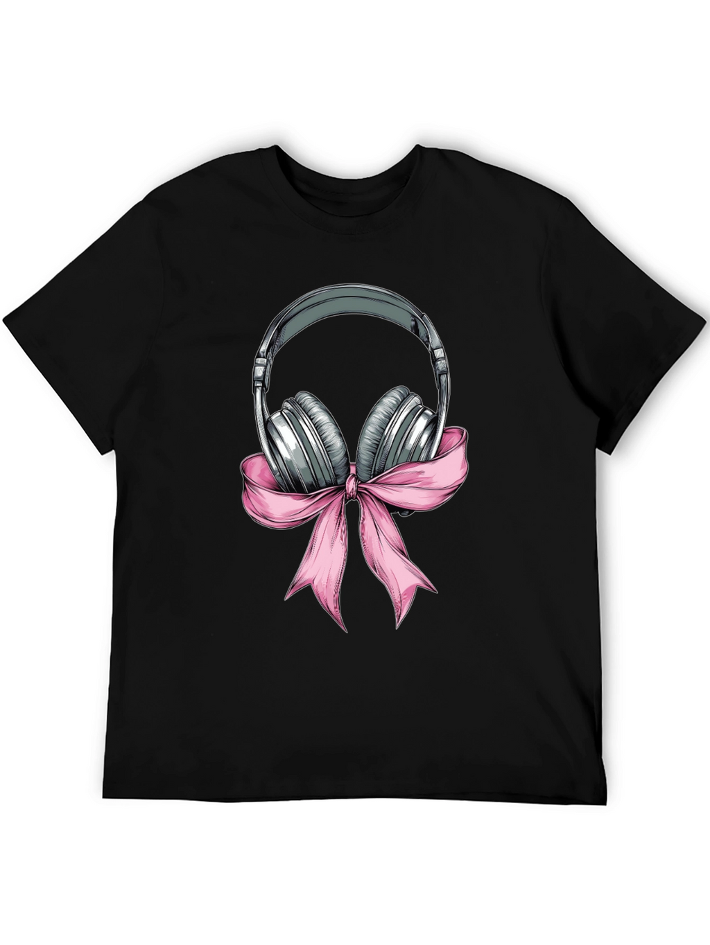 Headphones with Pink Bow Graphic T-Shirt