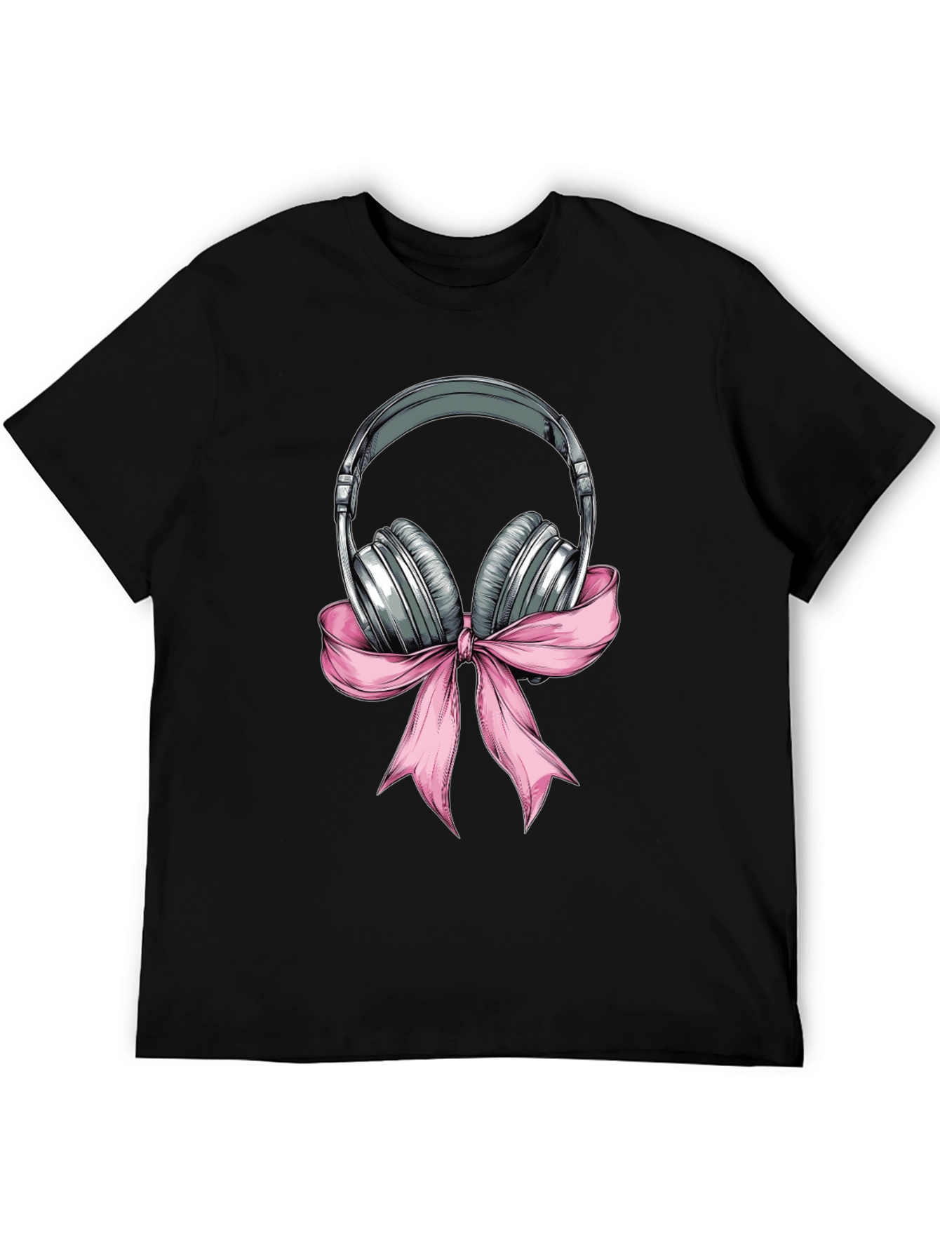 Headphones with Pink Bow Graphic T-Shirt