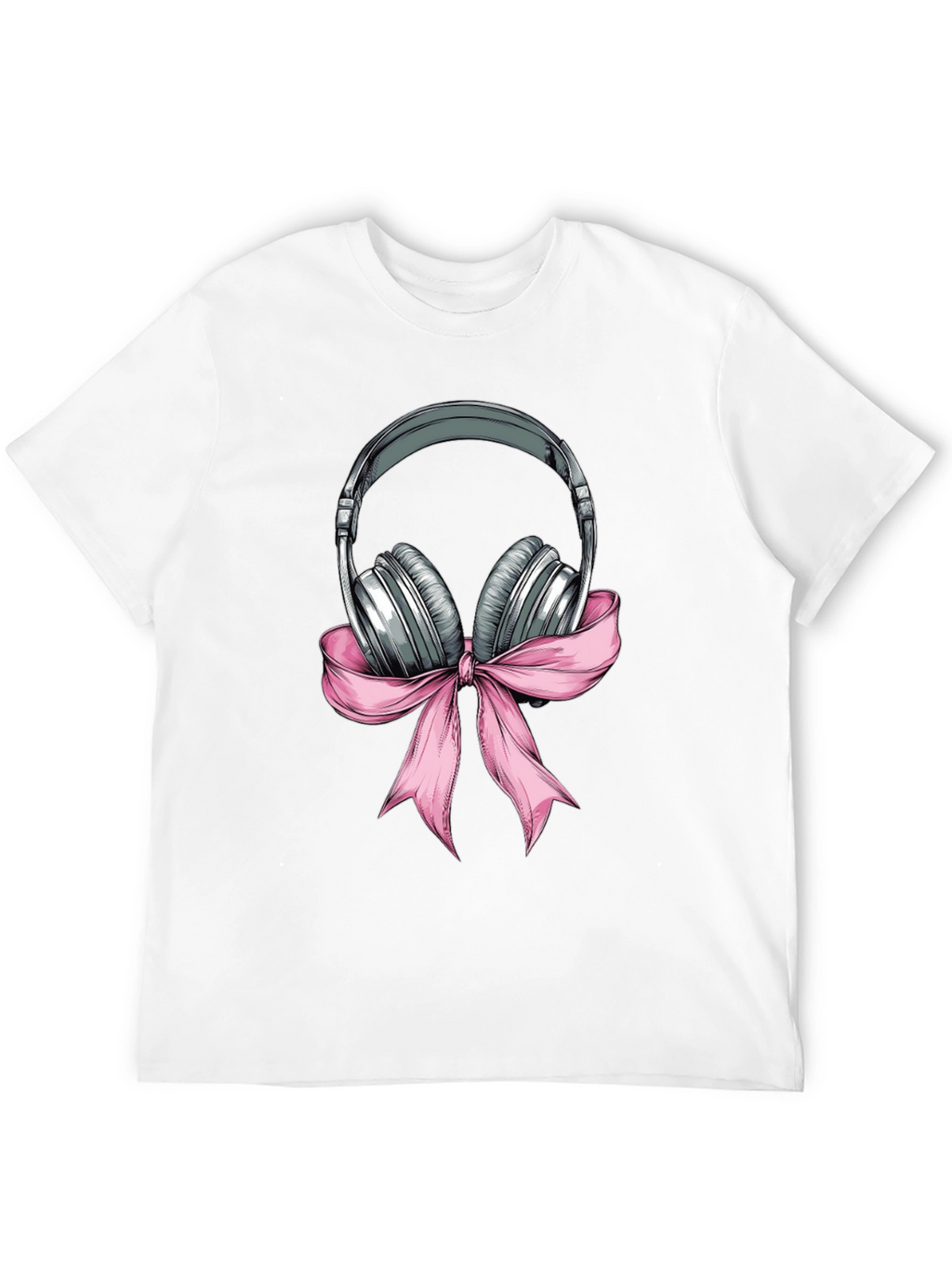 Headphones with Pink Bow Graphic T-Shirt