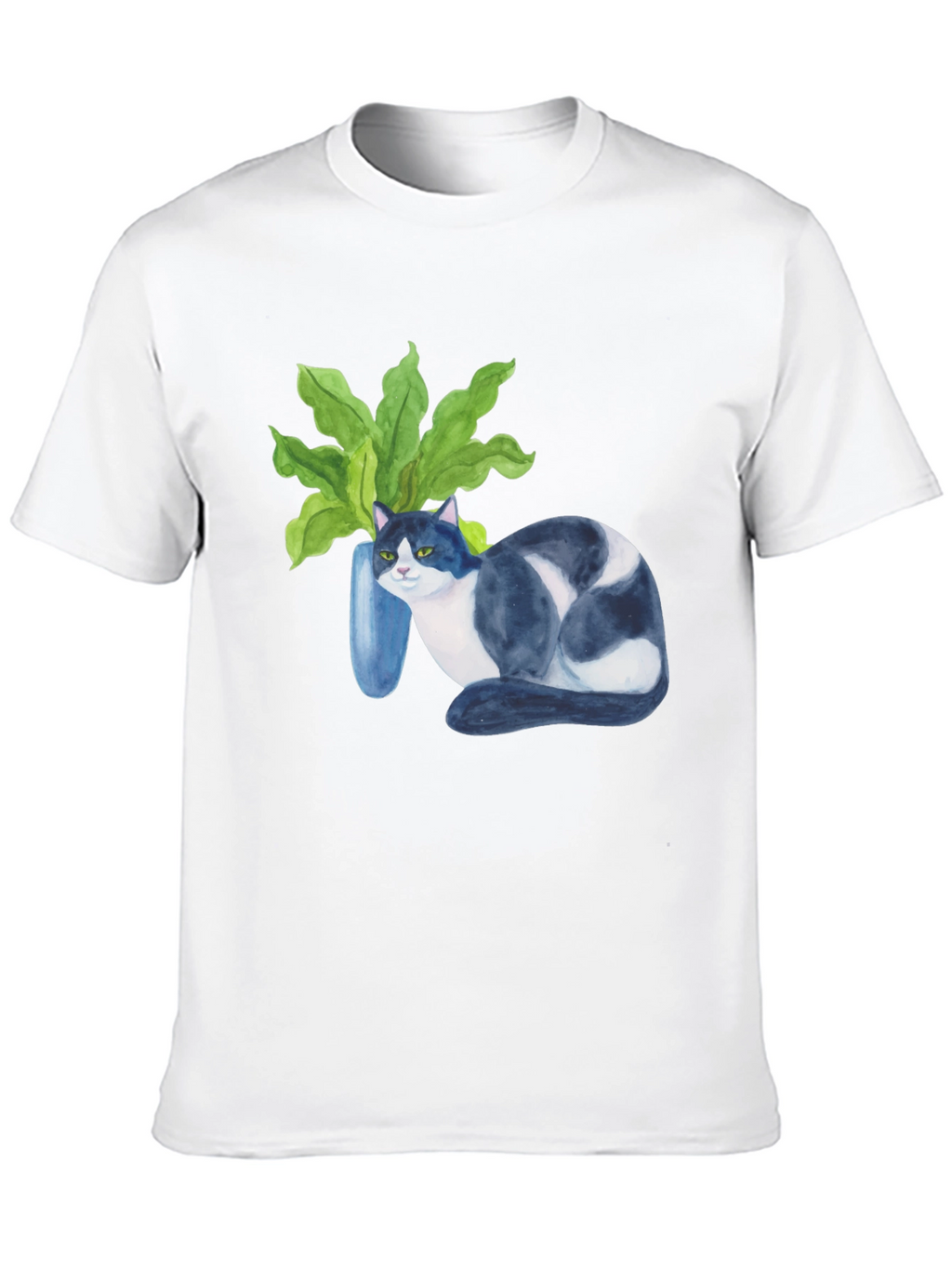 Cat & Plant Graphic Tee - Modern Black T-Shirt