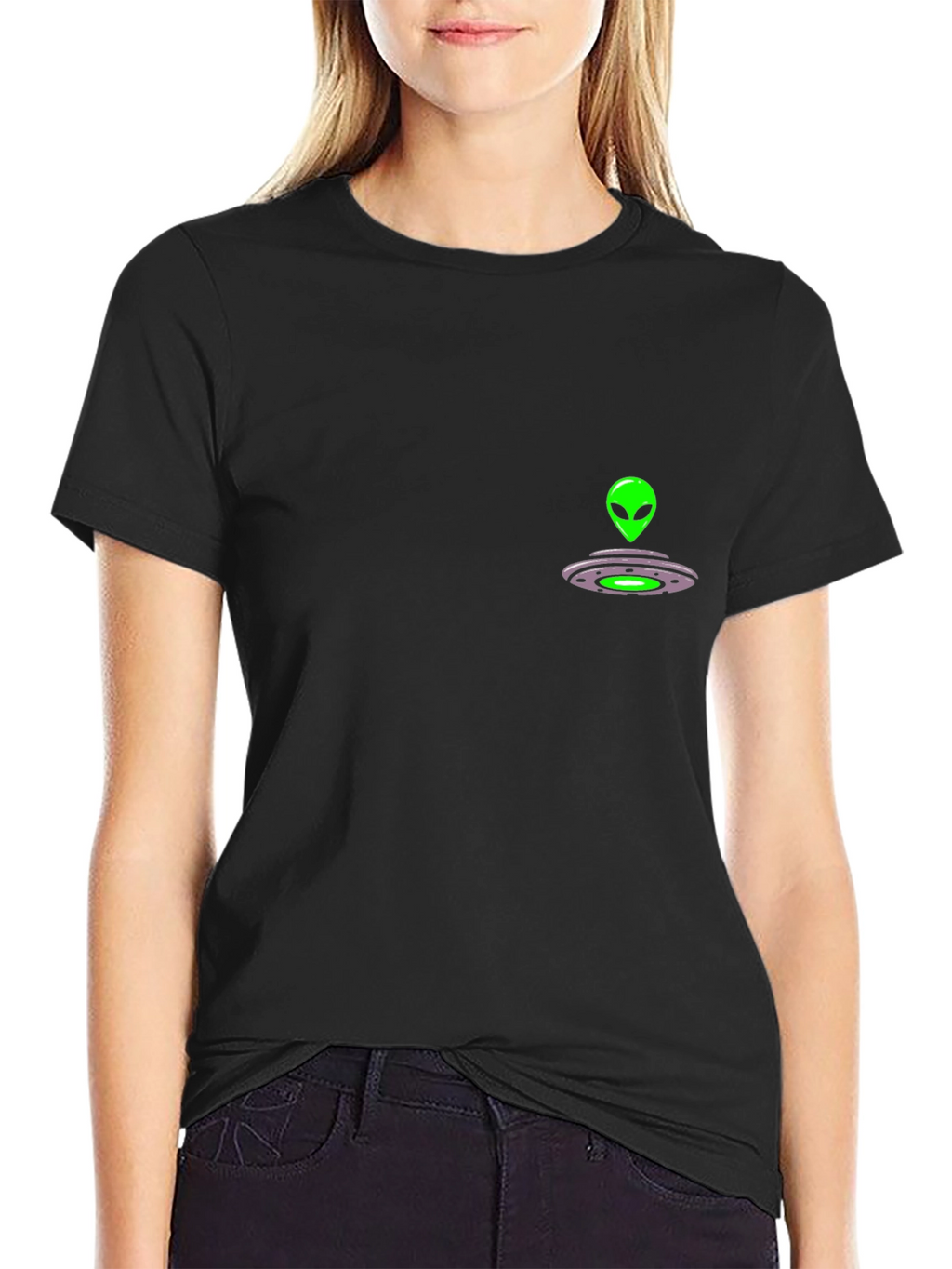Alien Spaceship Graphic Tee - Black Cotton Comfort