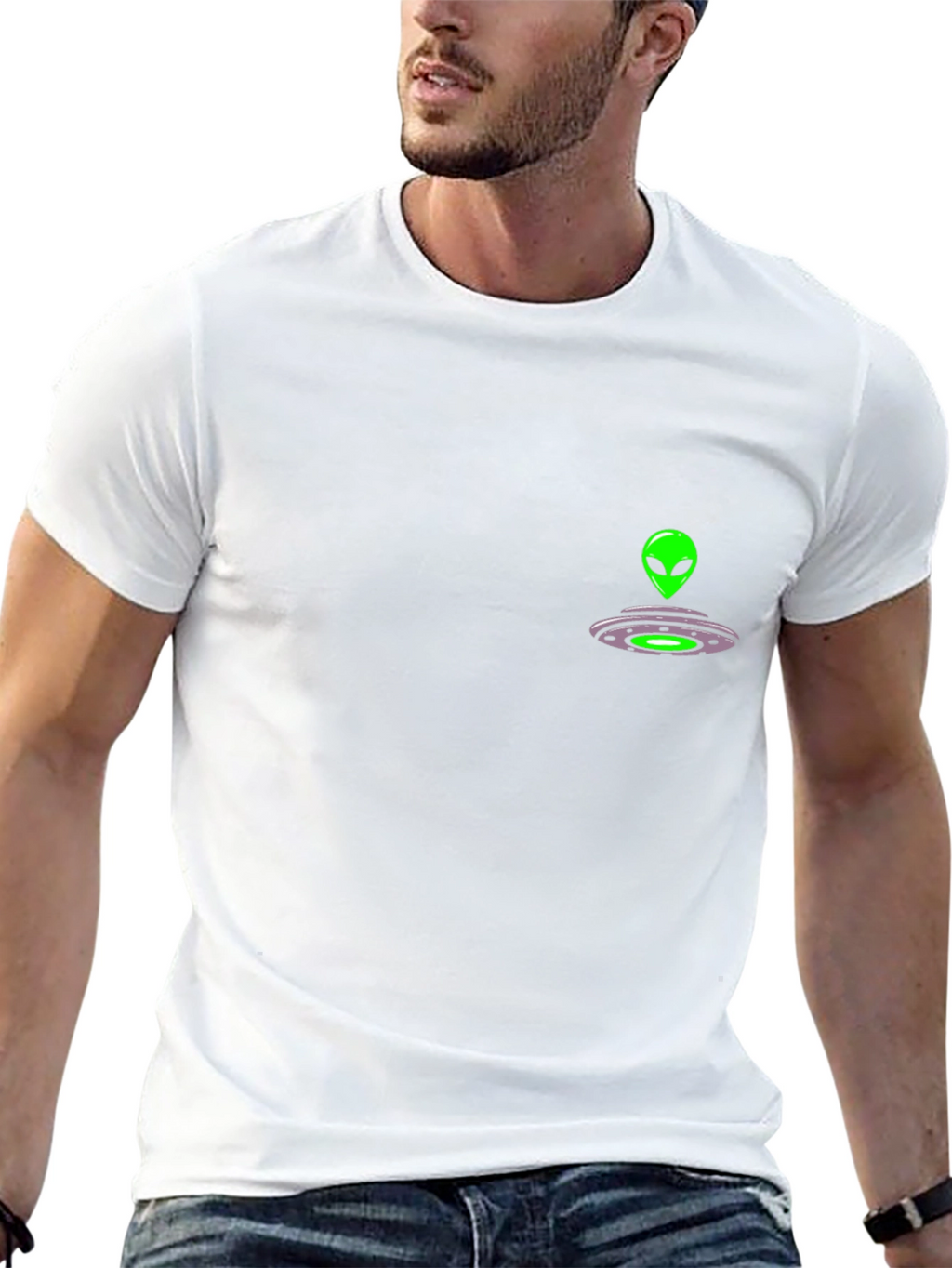 Alien Spaceship Graphic Tee - Black Cotton Comfort