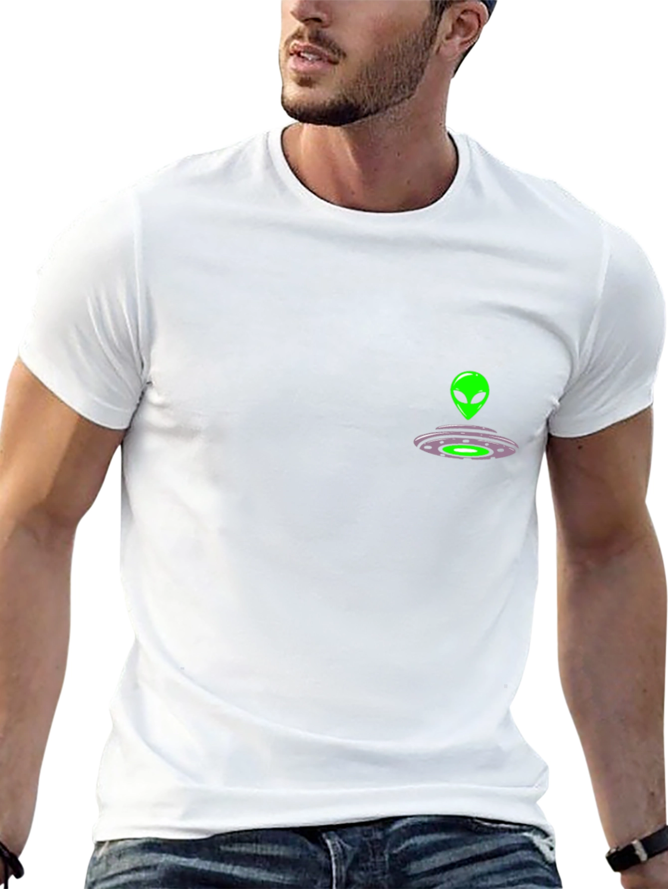 Alien Spaceship Graphic Tee - Black Cotton Comfort